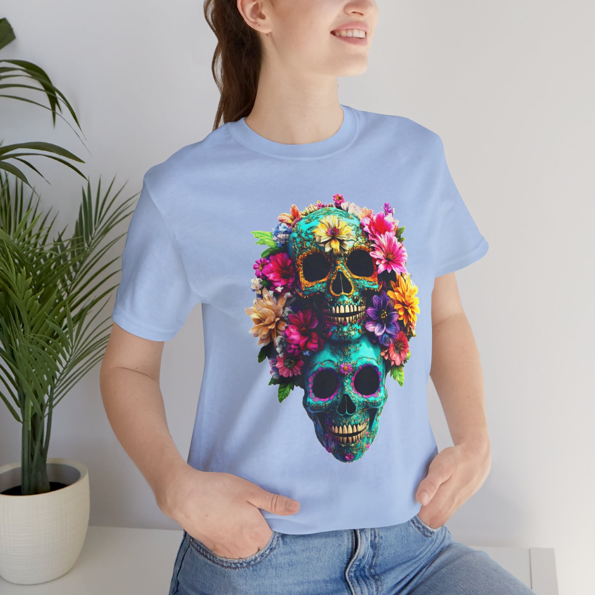 Floral Skull T-Shirt, Day of the Dead Shirt, Sugar Skull Graphic Tee, Colorful Skull Tee, Gothic Floral Shirt