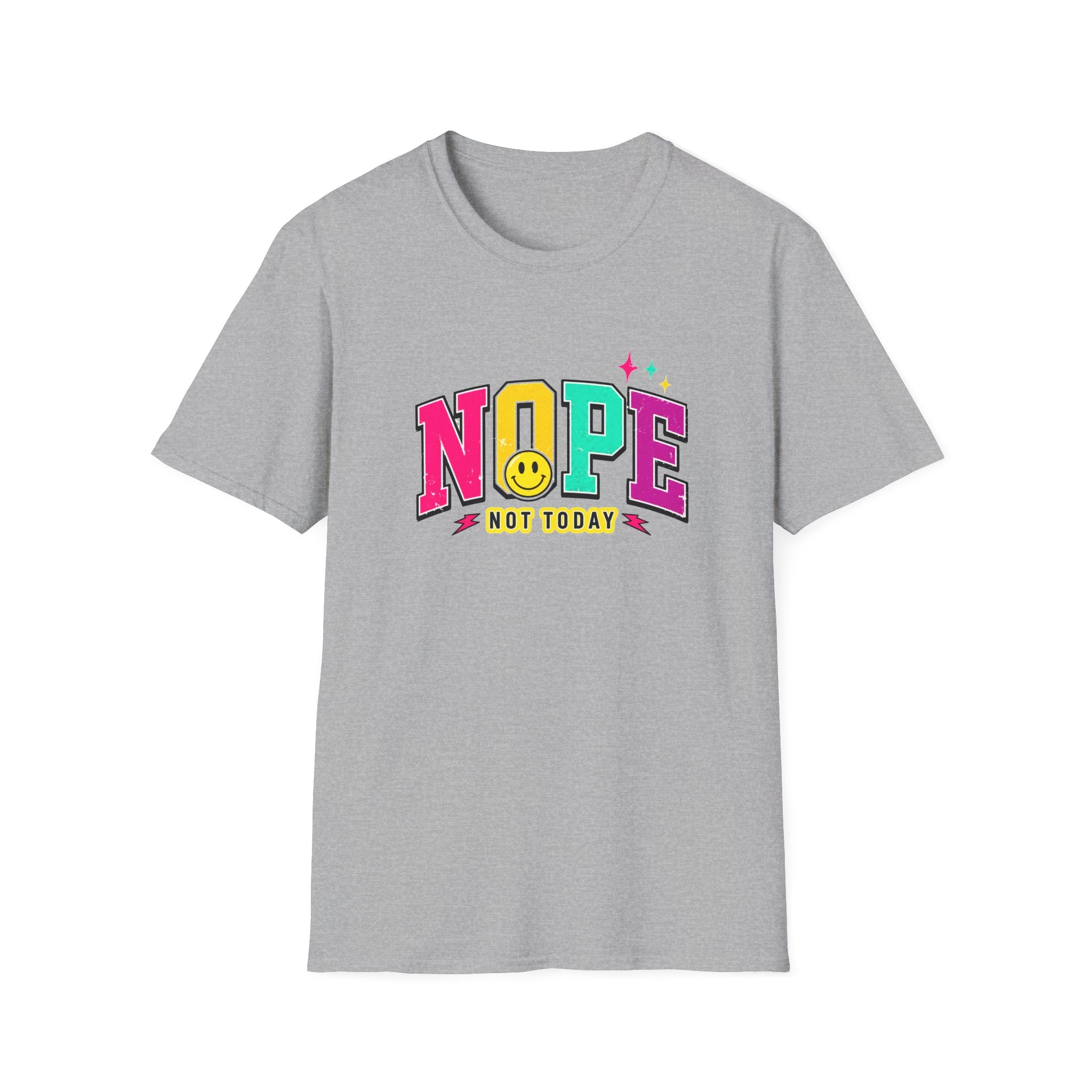 Nope Not Today T-Shirt — Retro Colorful Graphic Tee with Smiley