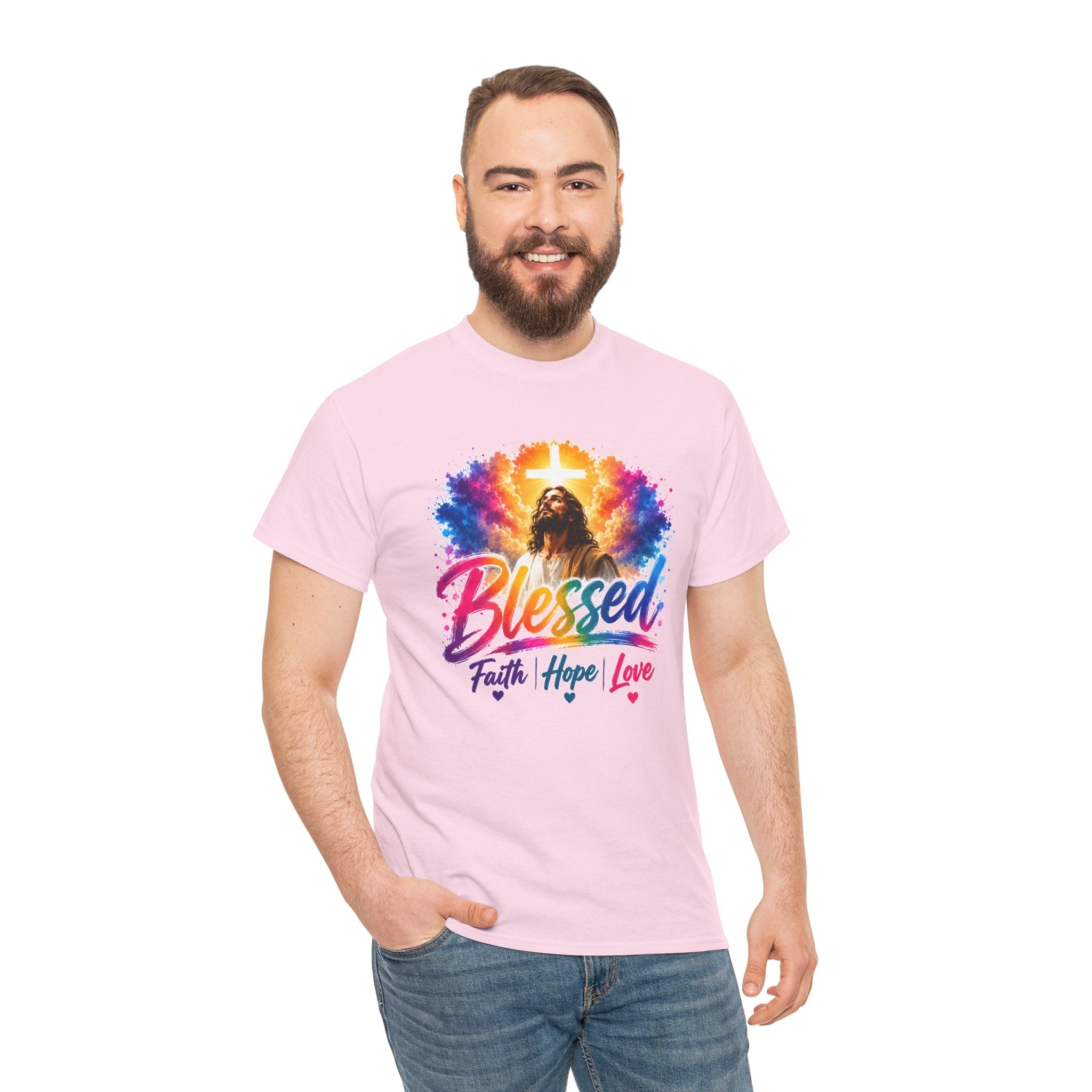 Blessed Faith Hope Love Shirt, Jesus Cross Christian Tee, Religious Gift, Colorful Faith Unisex T-Shirt