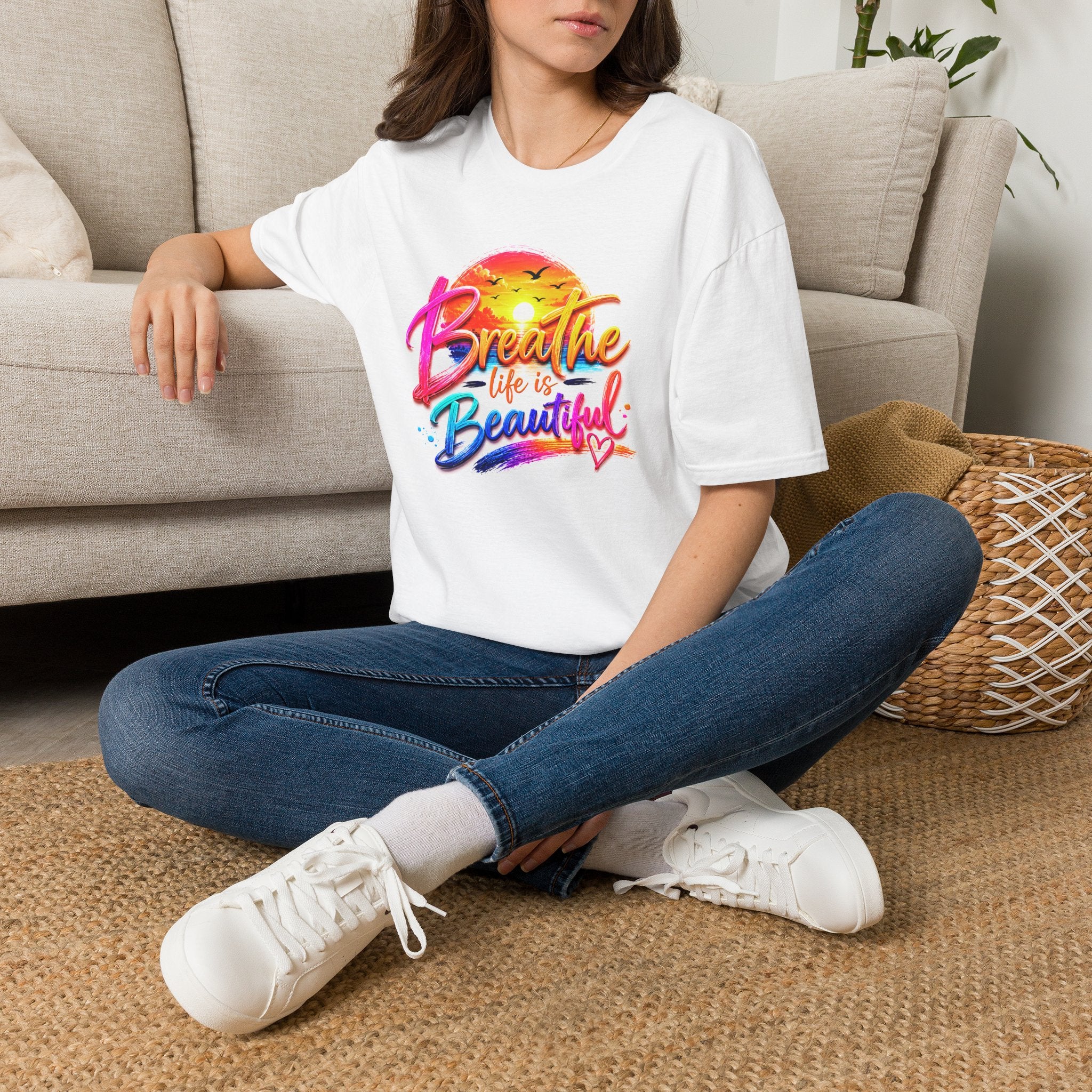 T-Shirt — "Breathe Life Is Beautiful" Sunset Graphic Tee