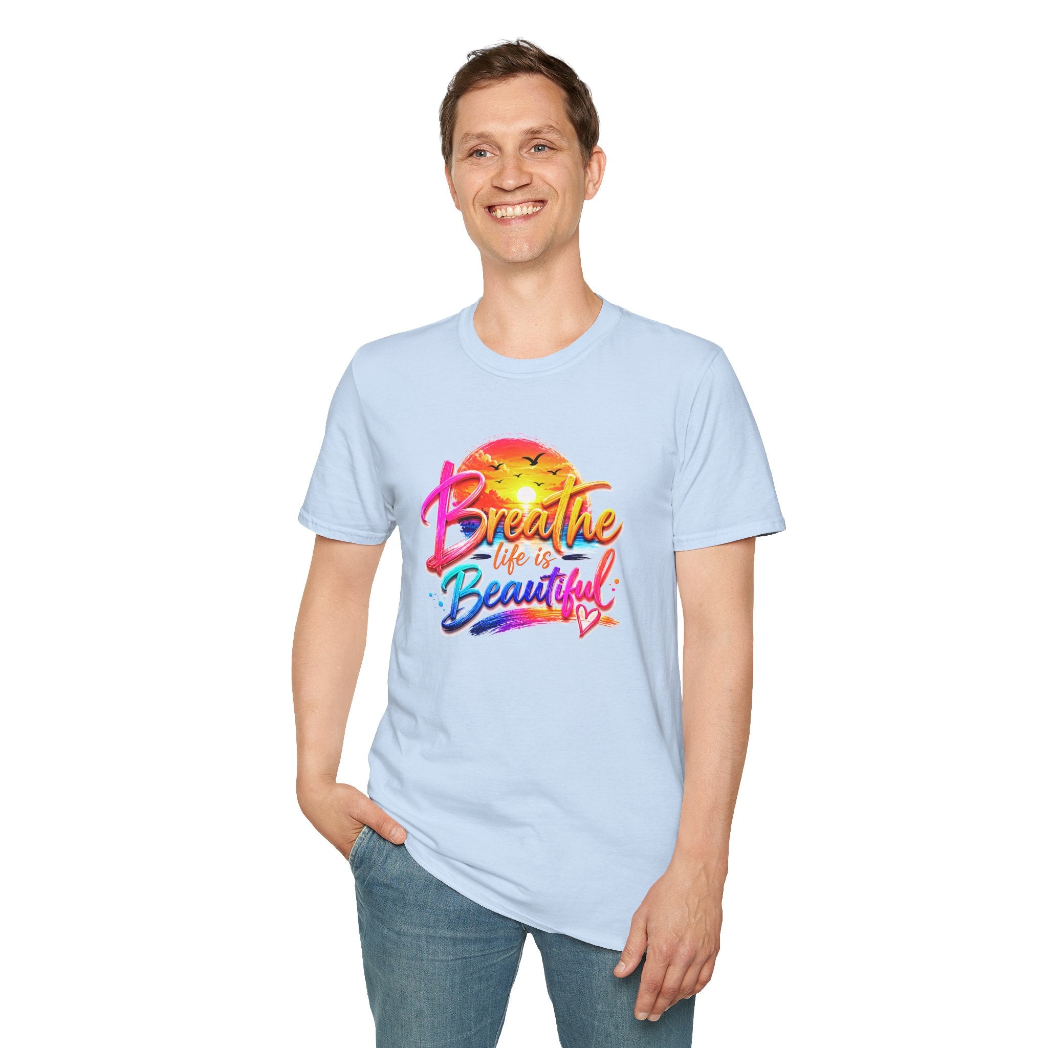 T-Shirt — "Breathe Life Is Beautiful" Sunset Graphic Tee