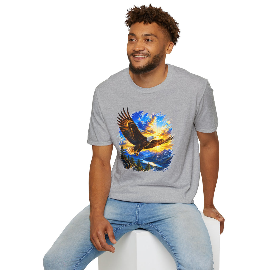 Majestic Eagle Sunset T-Shirt | Freedom Eagle Graphic Tee | Nature Wildlife Shirt | Mountain Sunset Unisex Tee | Outdoor Adventure Gift