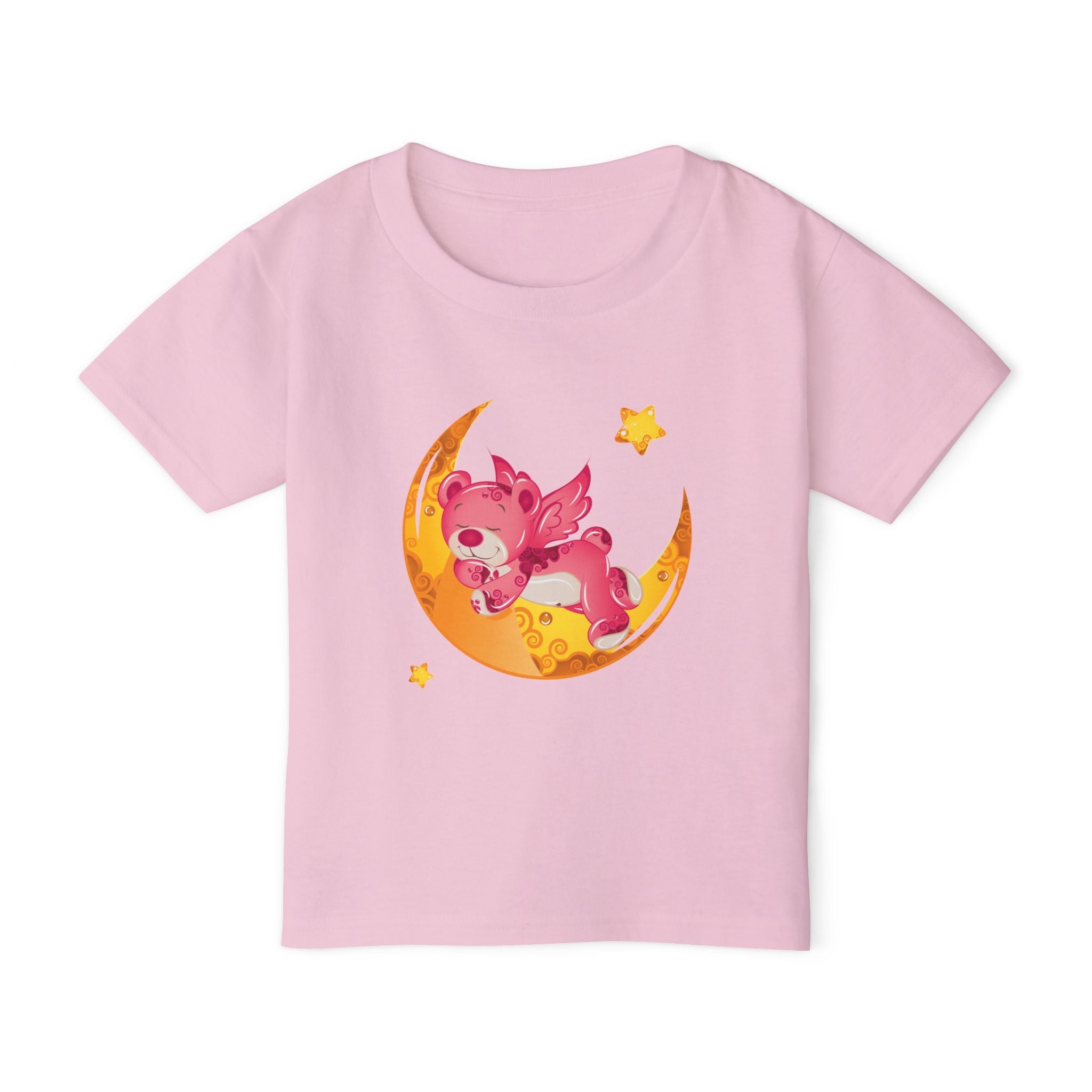 Cute Sleeping Pink Baby Dragon on Moon Toddler T-Shirt | Nursery Kids Tee | Soft Cotton Toddler Shirt