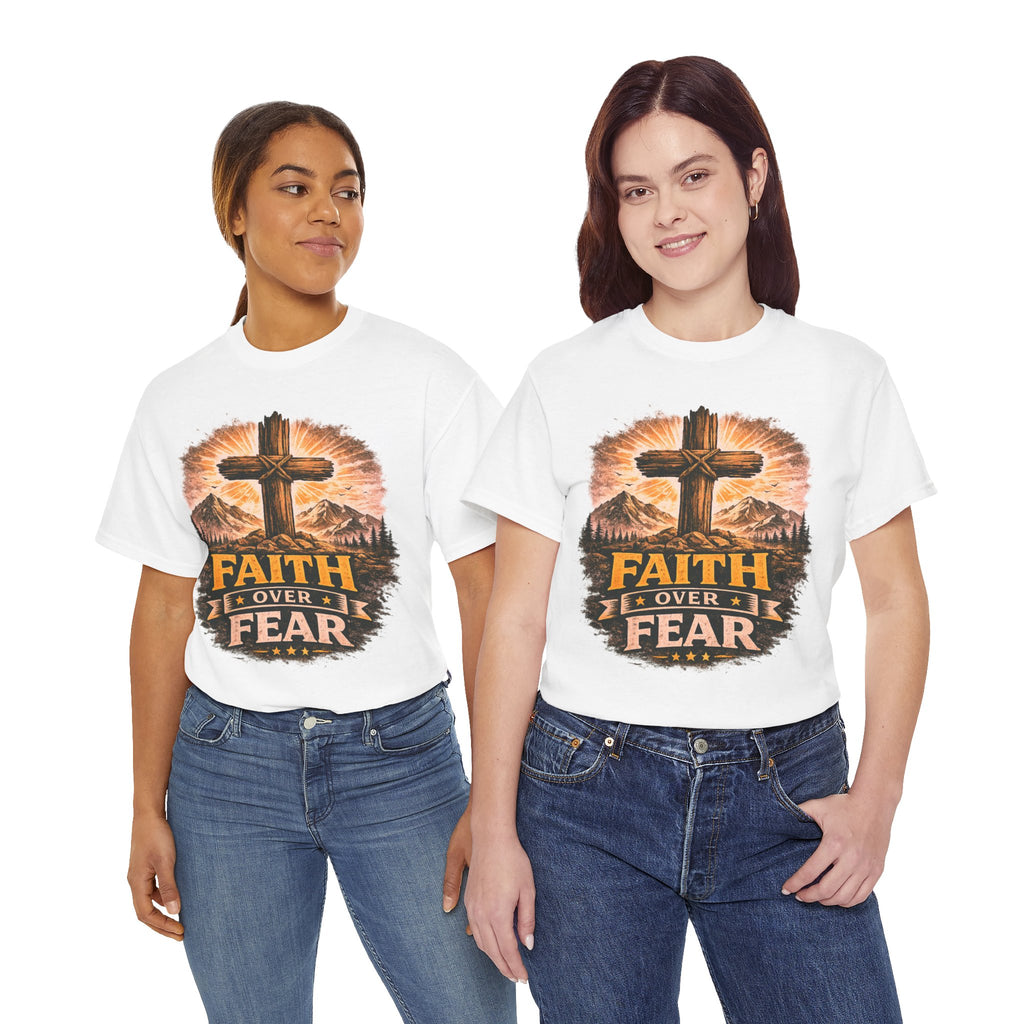 Faith Over Fear T-Shirt | Christian Cross Shirt | Religious Graphic Tee | Bible Verse Gift | Men's Faith Shirt