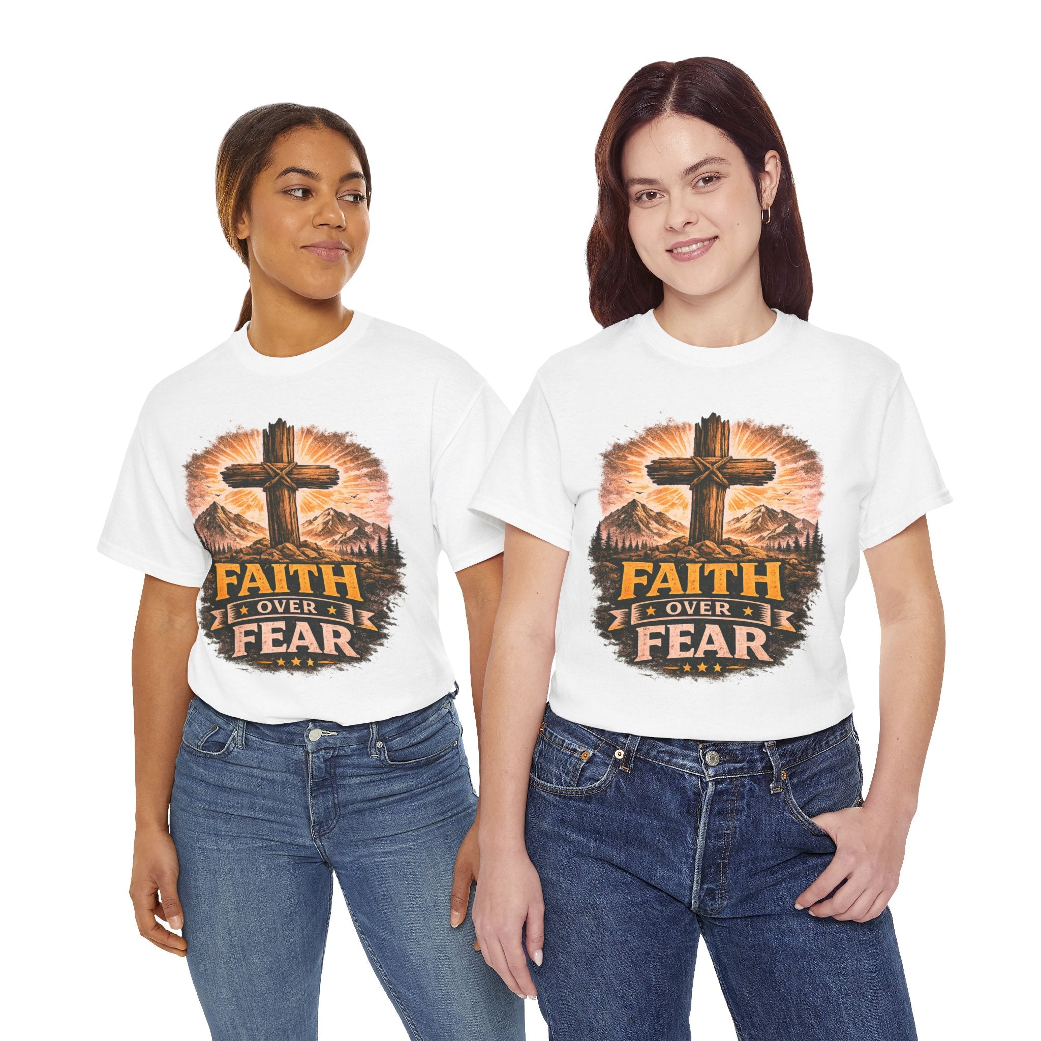 Faith Over Fear T-Shirt | Christian Cross Shirt | Religious Graphic Tee | Bible Verse Gift | Men's Faith Shirt