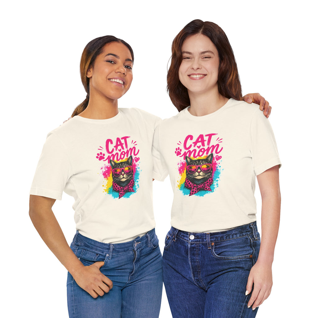 Cat Mom T-Shirt | Funny Cat Mom Gift | Colorful Retro Cat Lover Tee | Cute Cat Graphic Shirt | Unisex Cat Mom Tee