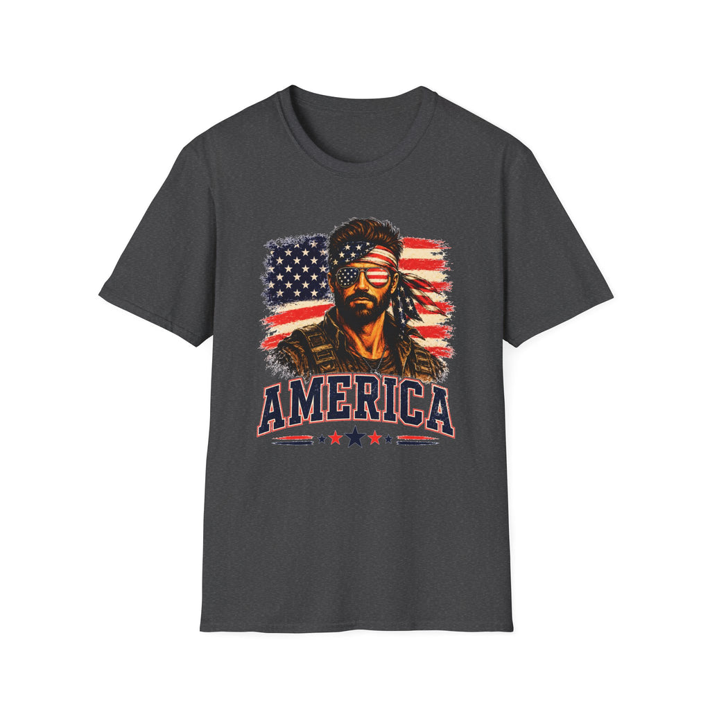 Patriotic Bandana Man T-Shirt — USA Flag Graphic Tee ("America")