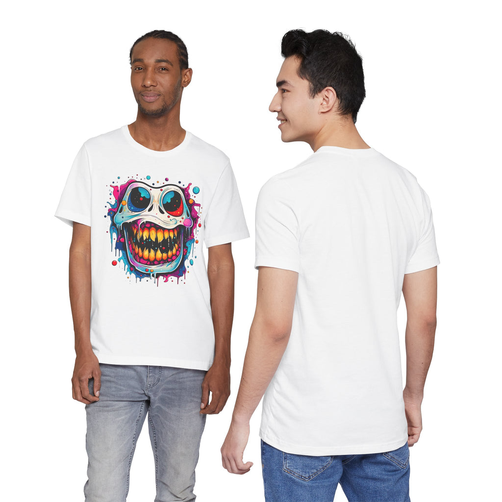 Unisex Skull Smile Tee -Vibrant Neon Drip Horror Graphic T Shirt