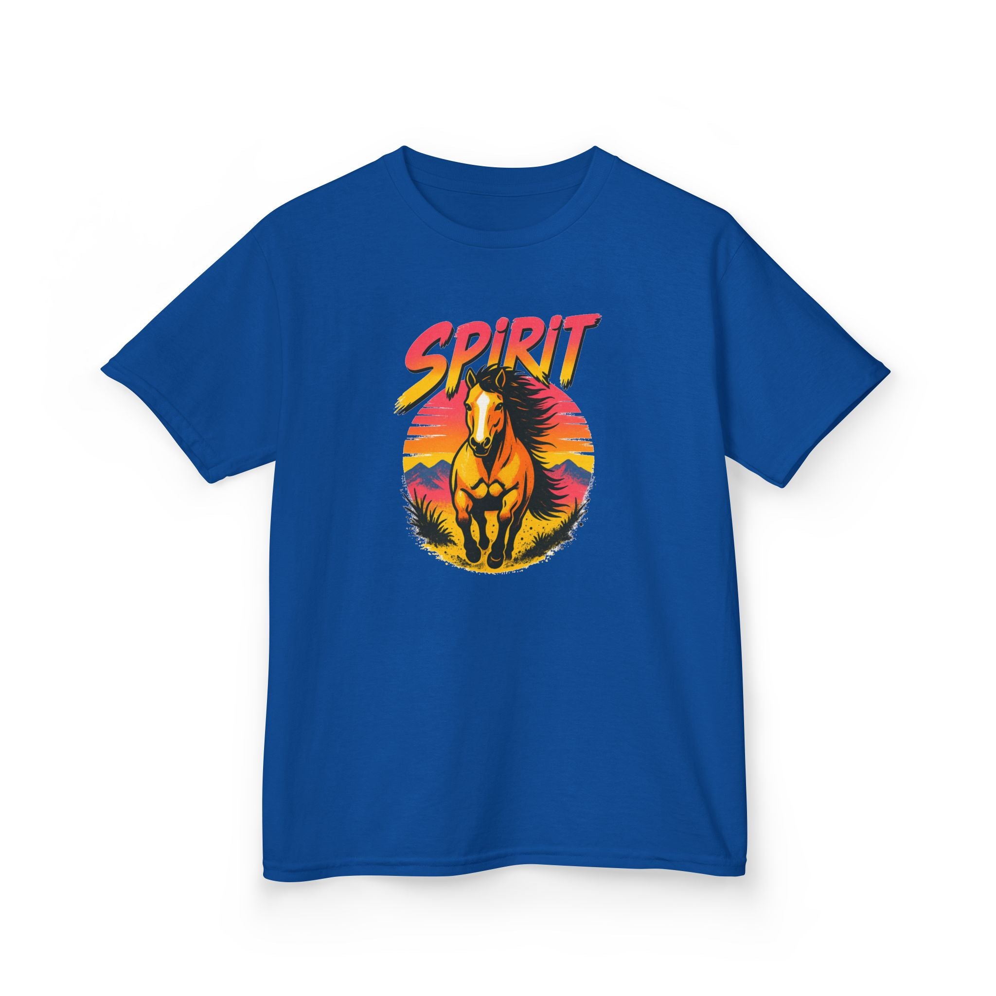 Spirit Horse Kids T‑Shirt — Retro Sunset Wild Horse Graphic Tee