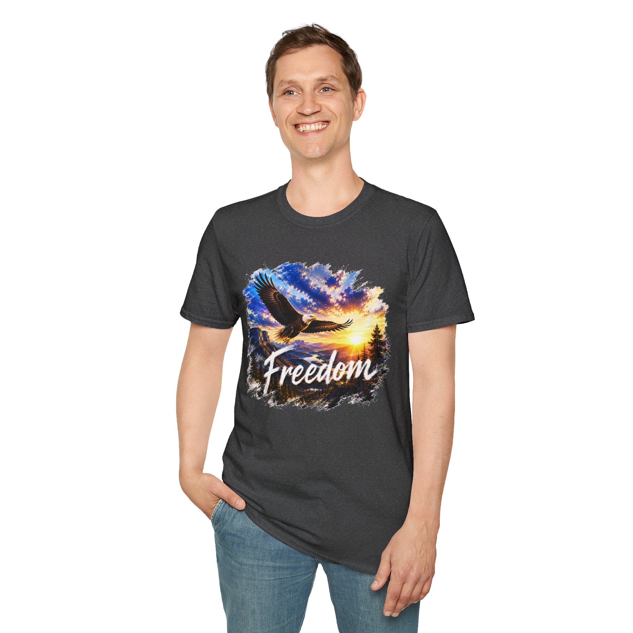 Freedom Eagle T-Shirt, Soaring Eagle Graphic Tee, Sunset Wildlife Shirt, Nature Lover Gift, Unisex Outdoor Tee