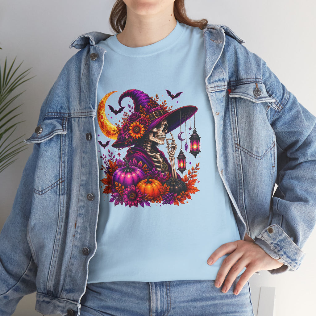 Halloween Witch Skeleton T-Shirt, Spooky Pumpkin Moon Tee, Gothic Fall Graphic Shirt, Halloween Gift for Her