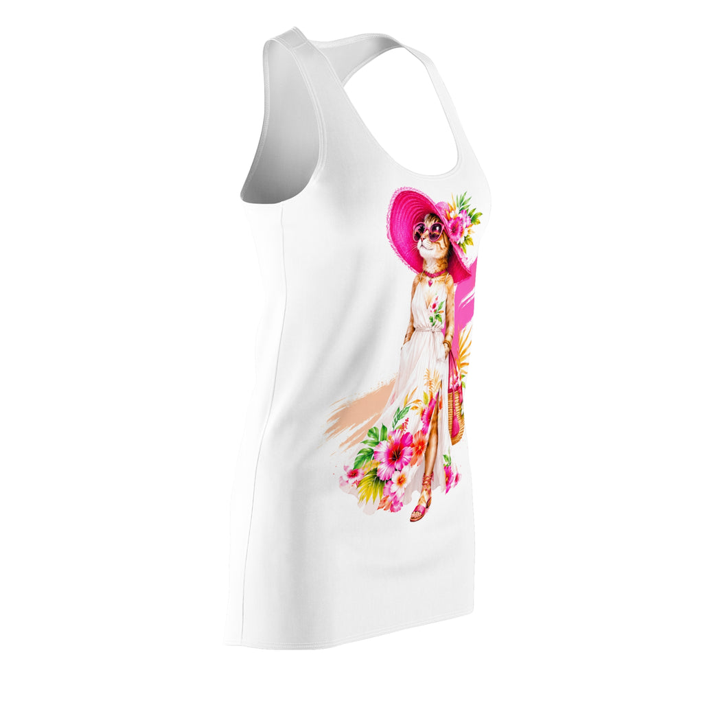 Floral Cat Racerback Dress for Women | Cute Summer Sundress | Boho Cat Print Casual Beach Dress | Gift for Cat Lovers