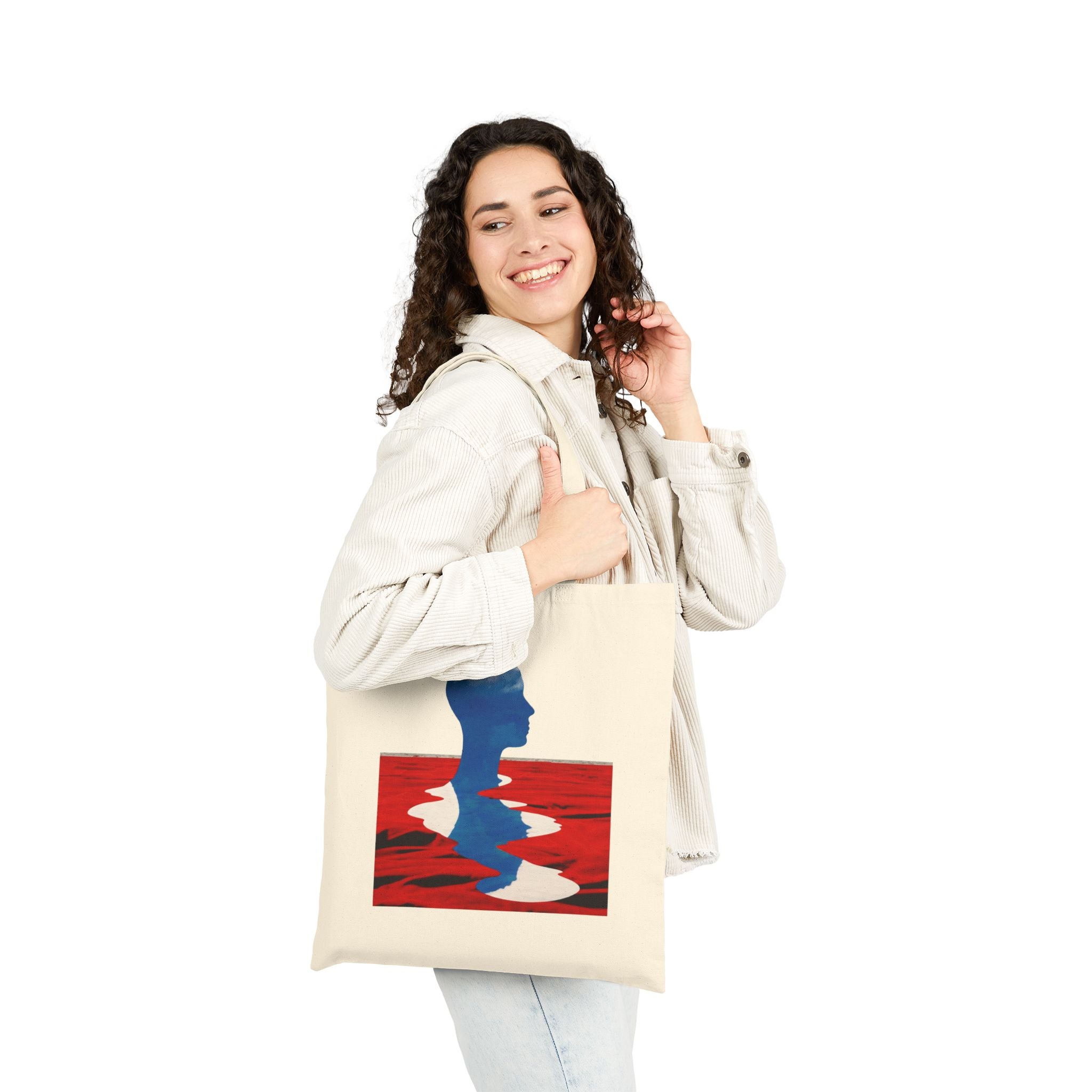 Abstract Reflection Canvas Tote - Blue Silhouette Red Water Art Bag