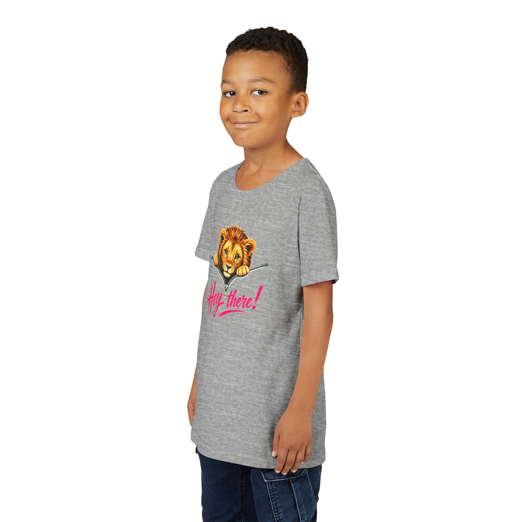 Cute Lion Youth T-Shirt, Hey There Graphic Tee for Kids, Funny Animal Shirt, Trendy Kids Tee, Lion Lover Gift, Unisex Youth Shirt