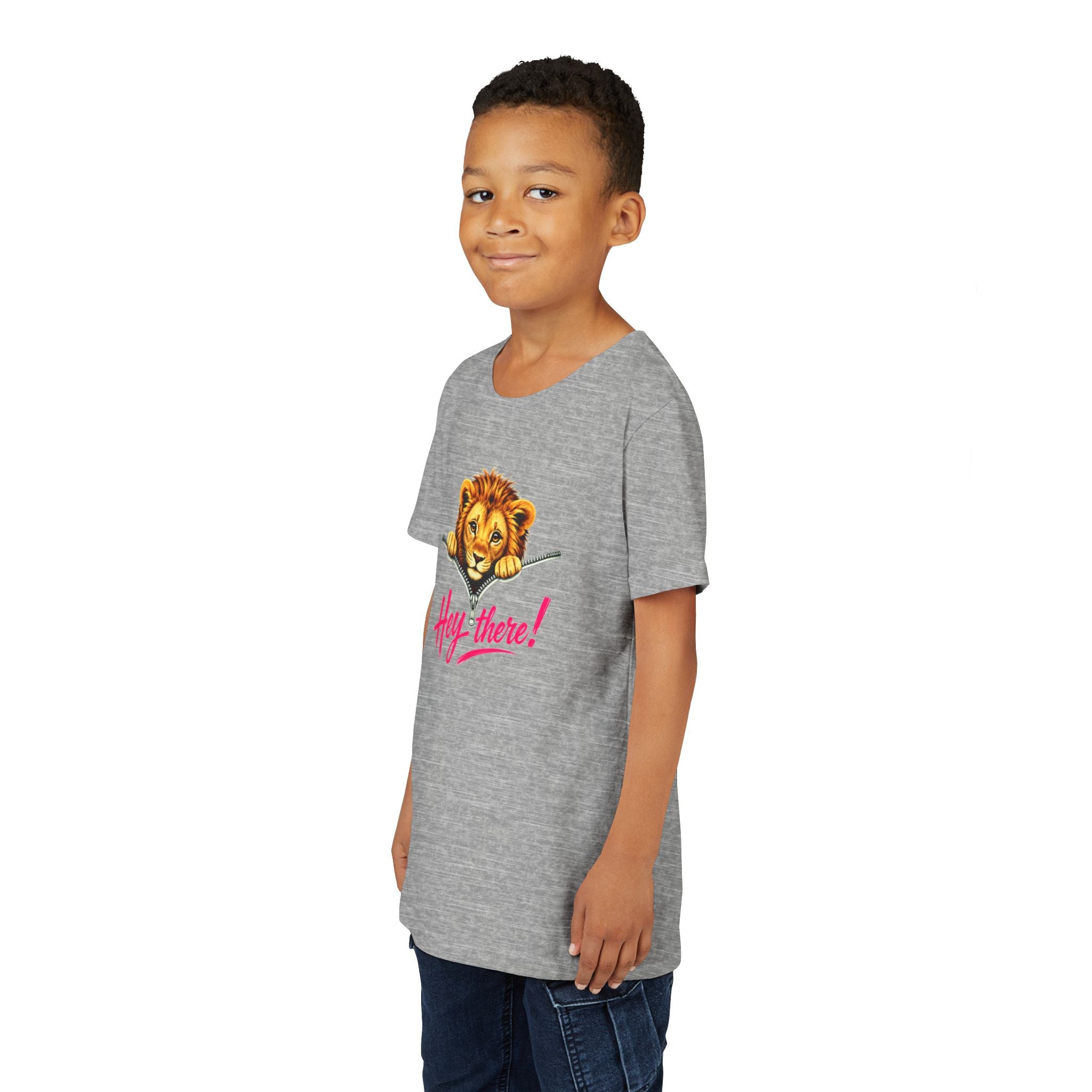 Cute Lion Youth T-Shirt, Hey There Graphic Tee for Kids, Funny Animal Shirt, Trendy Kids Tee, Lion Lover Gift, Unisex Youth Shirt