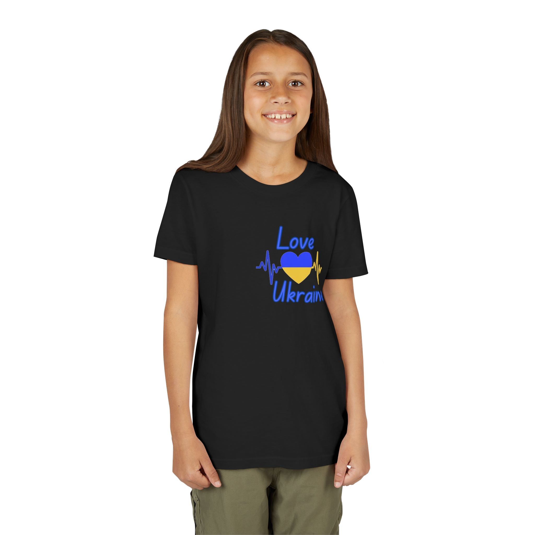 Love Ukraine Youth Tee — Blue & Yellow Heart Kids Shirt (Support Ukraine)