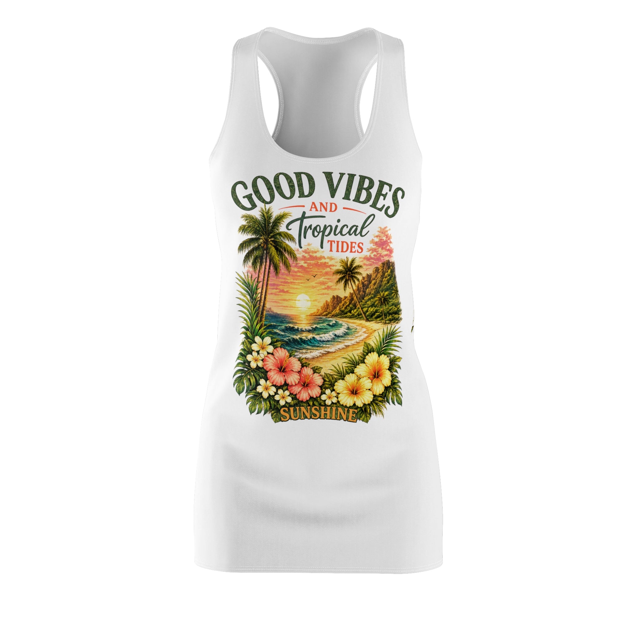 Good Vibes Tropical Racerback Dress – Beach Sunset Floral Sundress