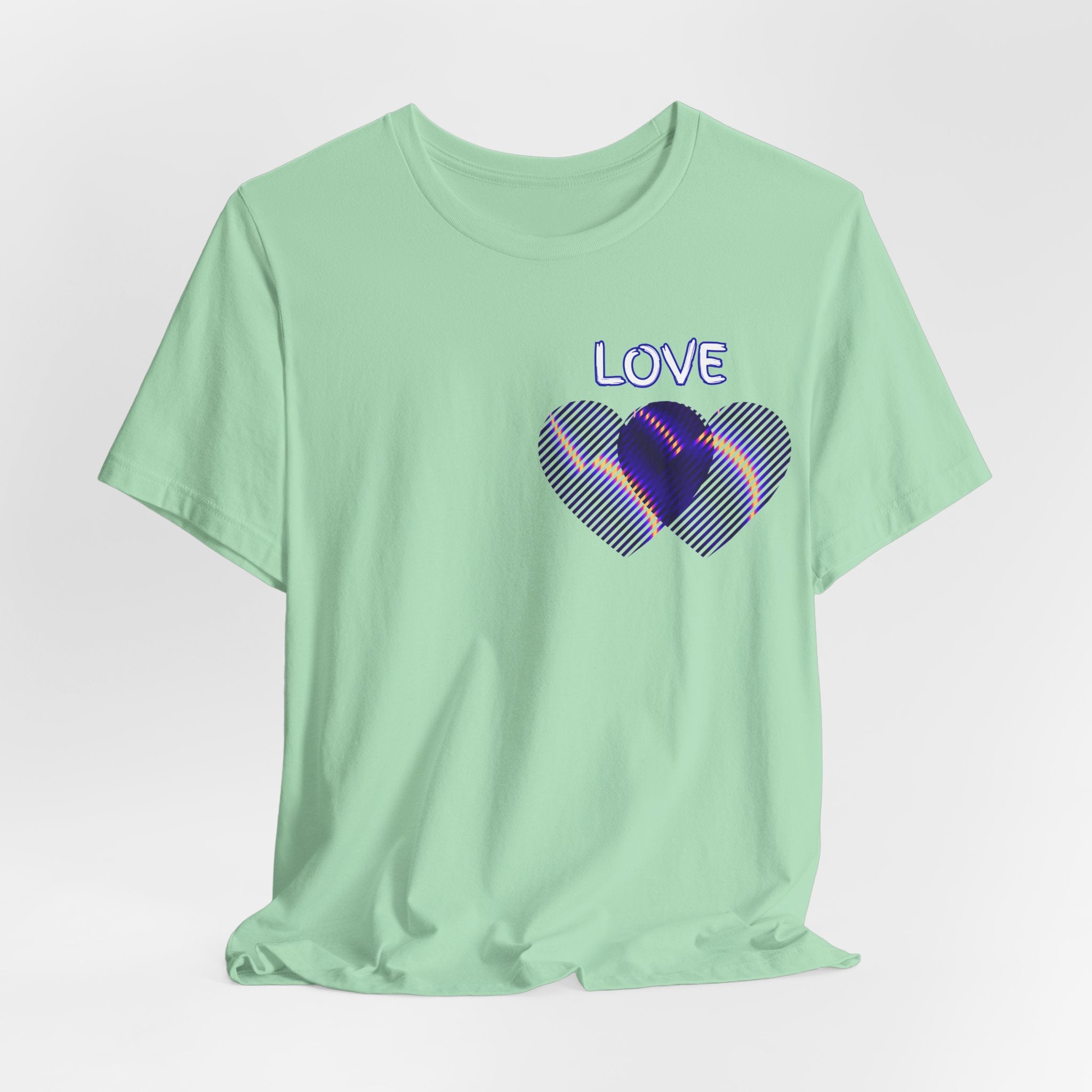 Love Heart Graphic Tee — Retro Purple Striped Hearts