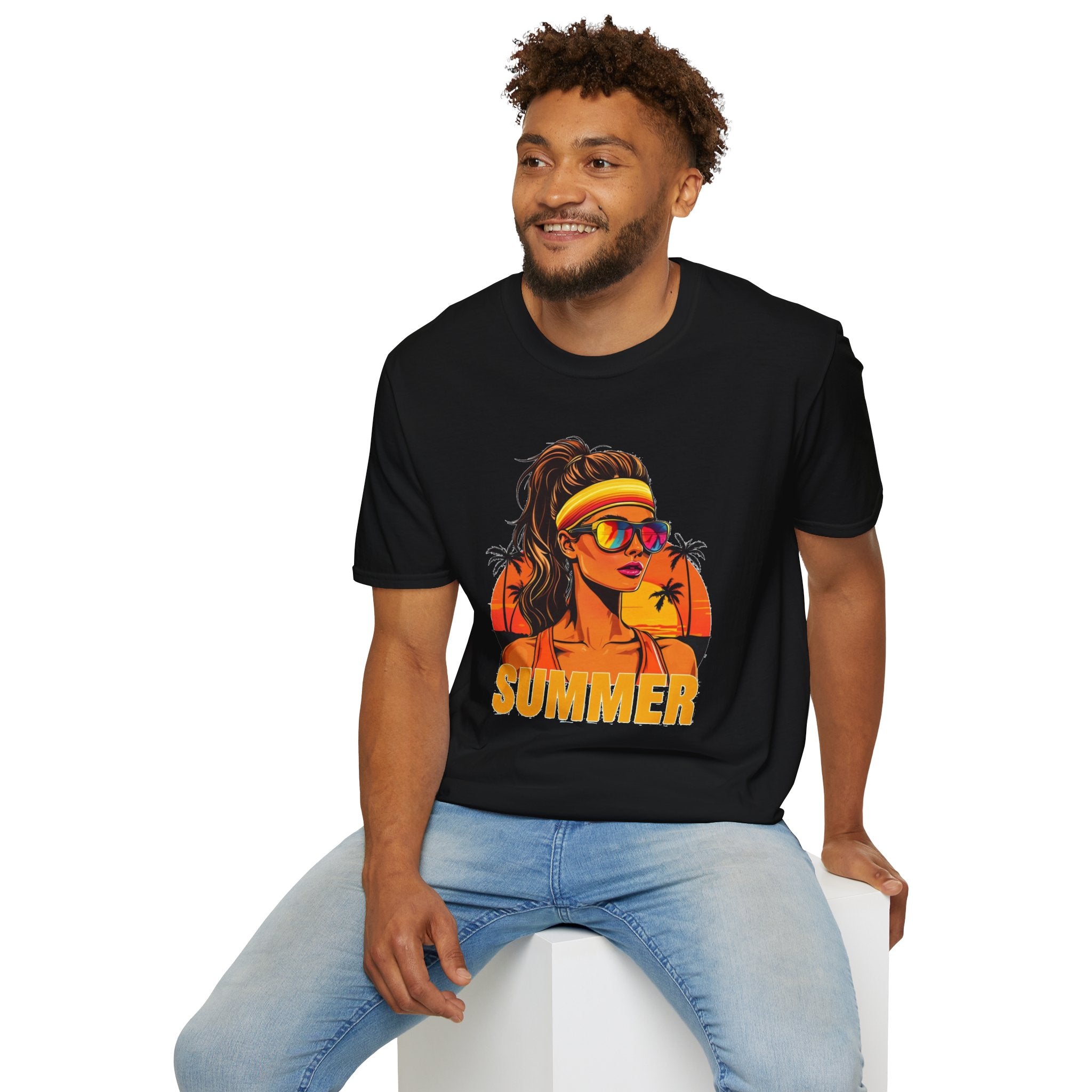 Summer Retro Graphic T-Shirt — 'SUMMER' Beach Babe Palm Tree Tee