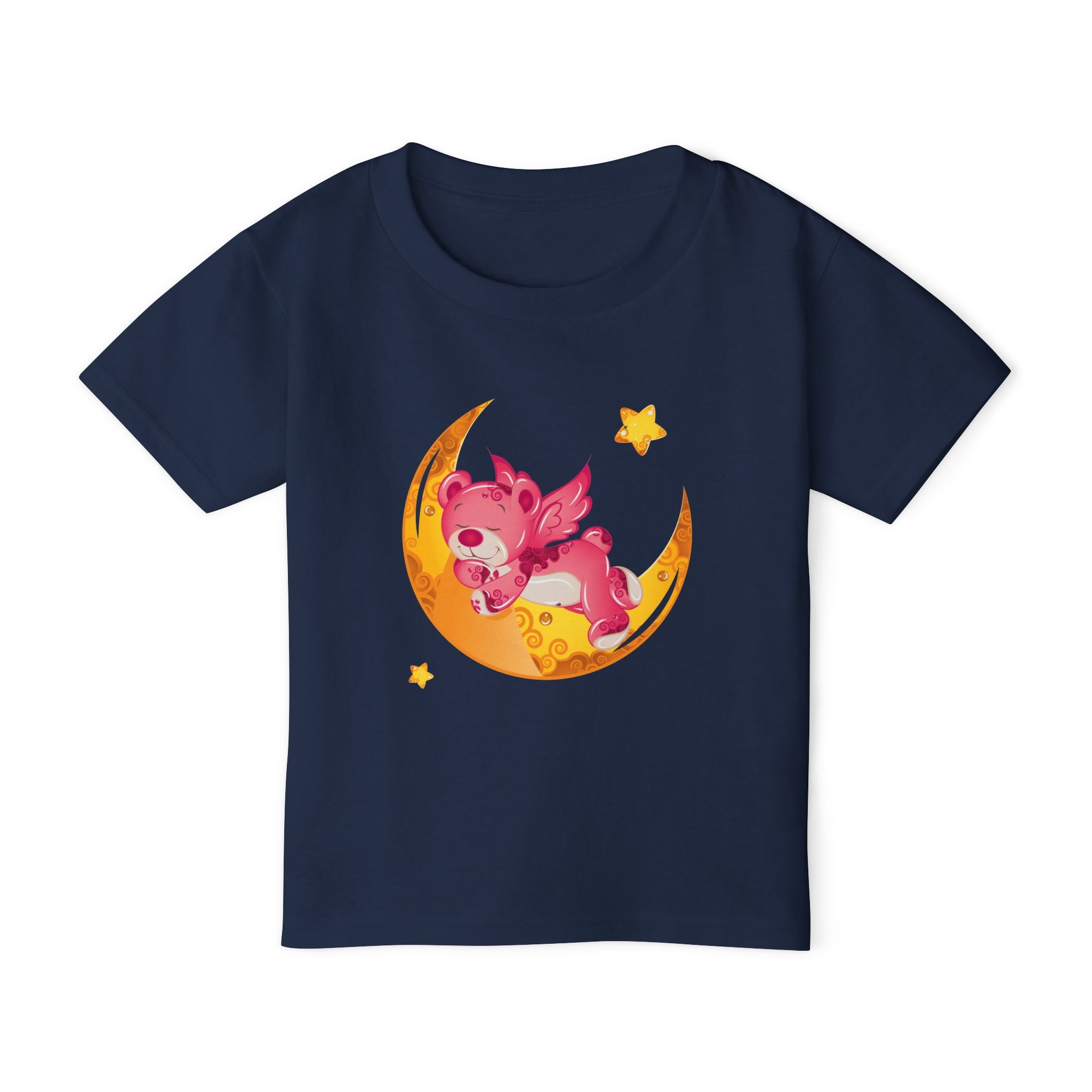 Cute Sleeping Pink Baby Dragon on Moon Toddler T-Shirt | Nursery Kids Tee | Soft Cotton Toddler Shirt