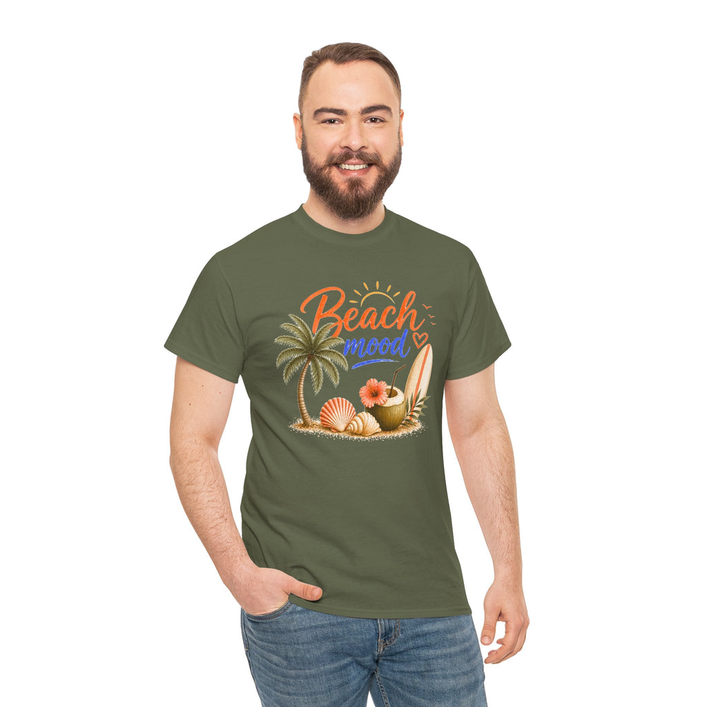 Beach Mood T-Shirt - Tropical Palm, Seashell Graphic Tee
