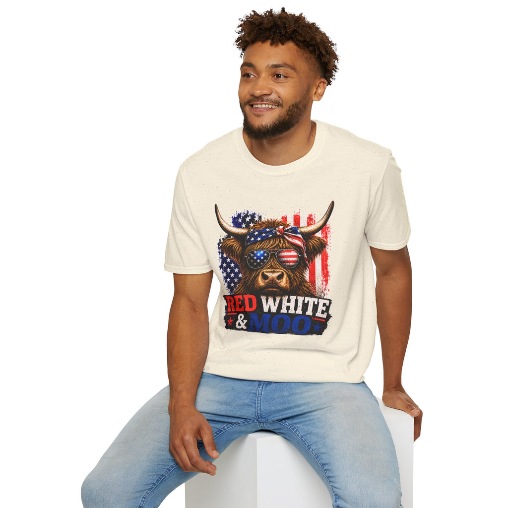 Patriotic Cow Graphic T-Shirt — "Red White & Moo" American Flag Tee