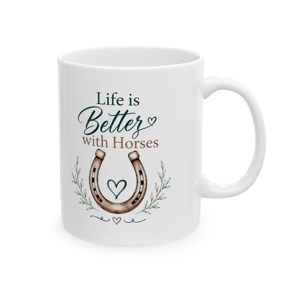Ceramic Mug - 'Live a Beautiful Life' Floral Horse Coffee Cup (11oz, 15oz)