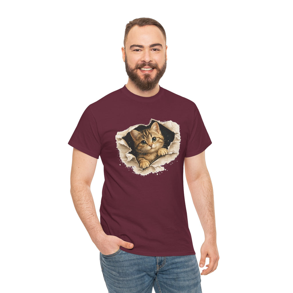 Cat Peeking Through Hole T-Shirt — Cute Kitten Graphic Tee