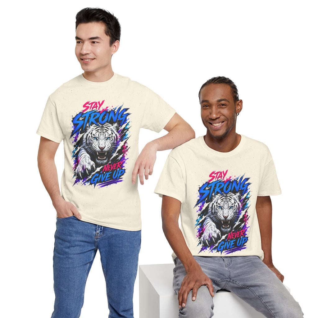 Stay Strong Never Give Up Tiger T-Shirt | White Tiger Graphic Tee | Motivational Unisex Shirt | Inspirational Animal Tee | Gift for Tiger Lovers