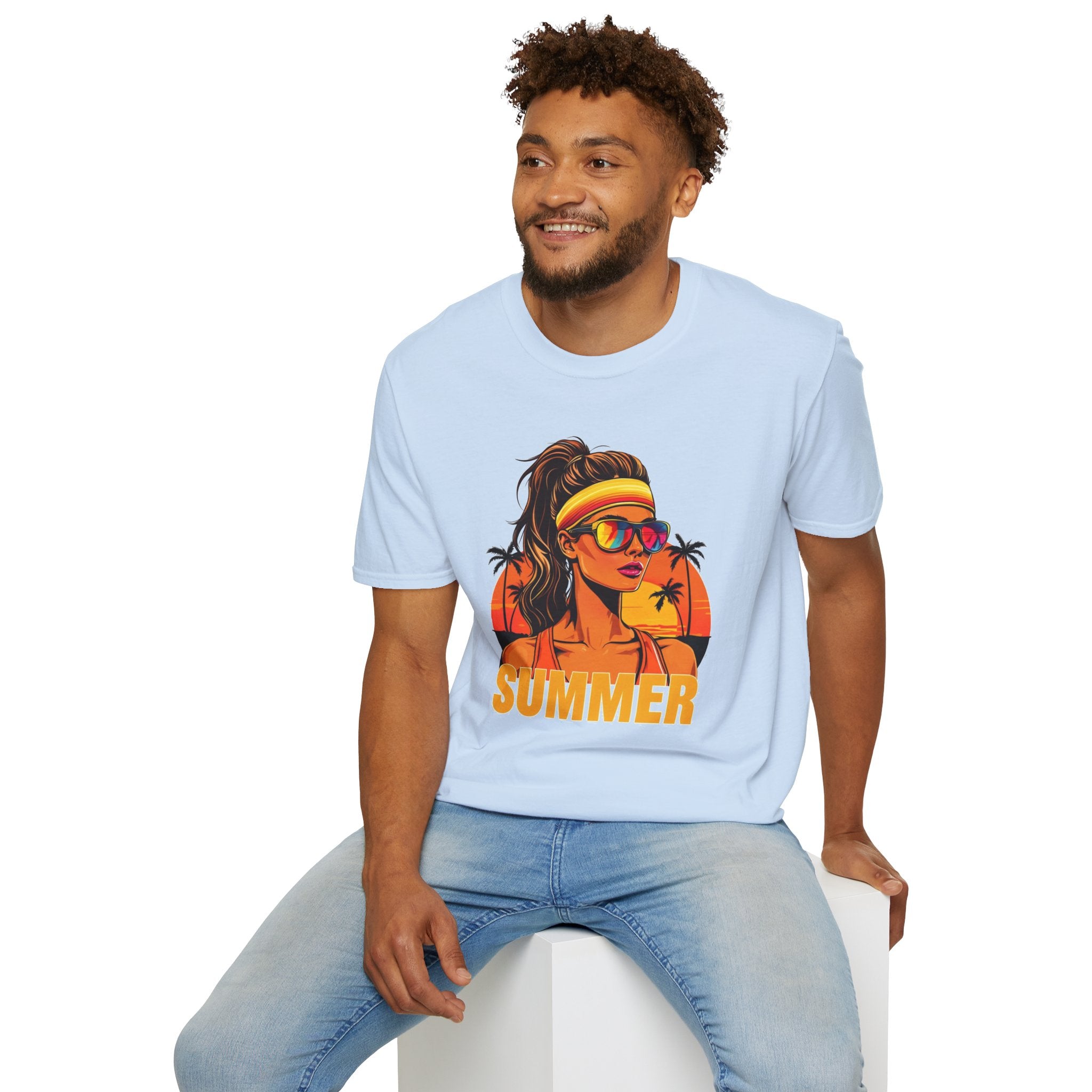 Summer Retro Graphic T-Shirt — 'SUMMER' Beach Babe Palm Tree Tee