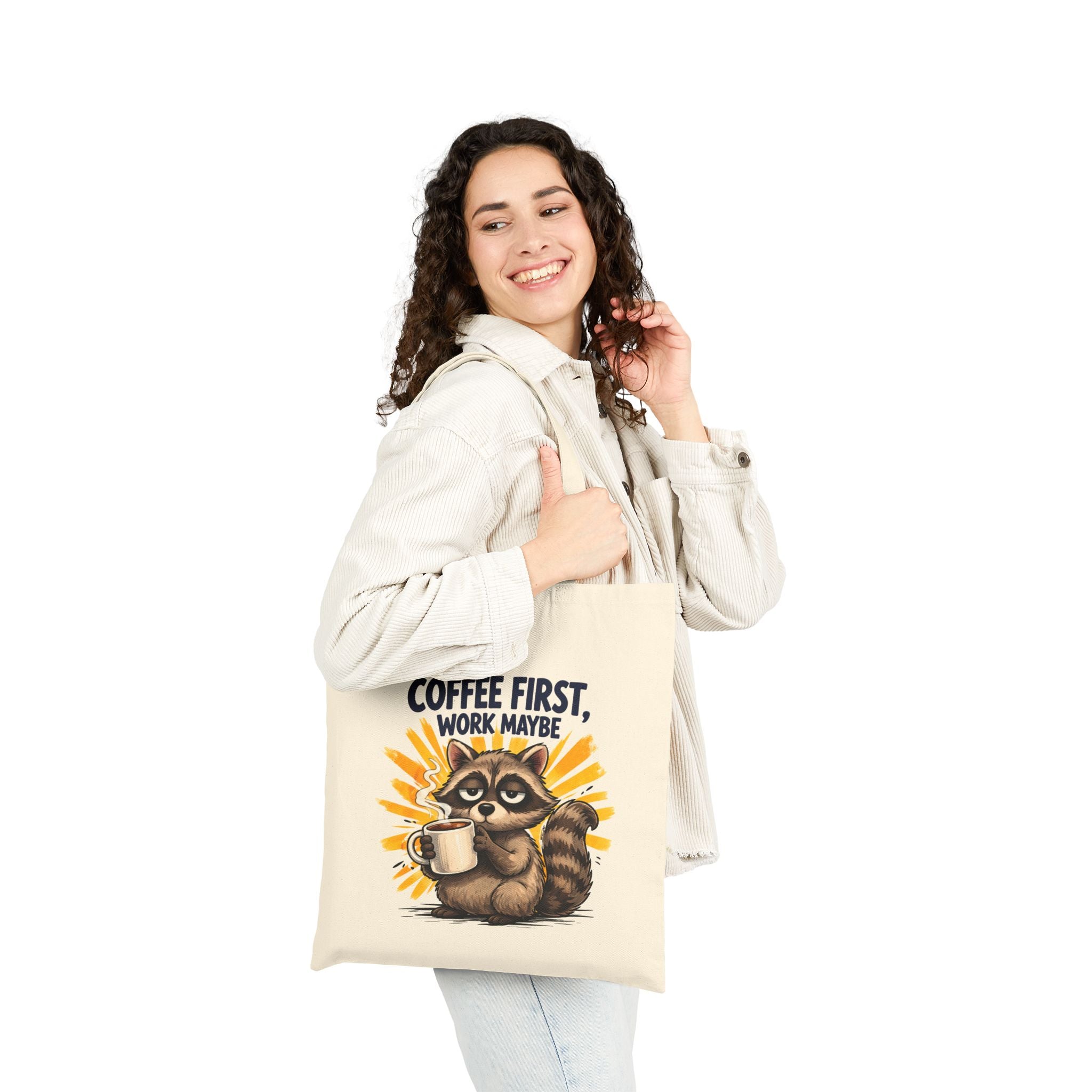 Tote Bag — Coffee First, Work Maybe Raccoon Canvas Tote