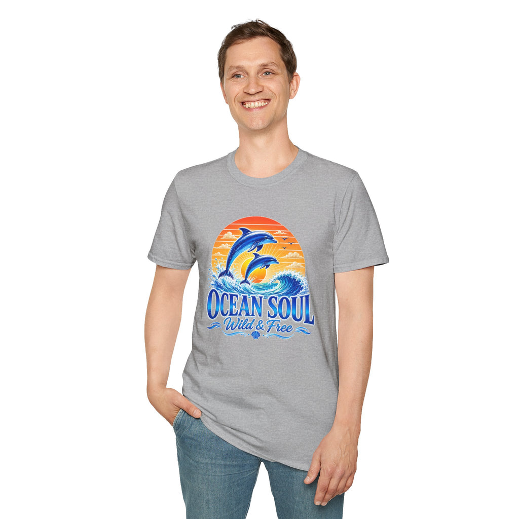 Ocean Soul Dolphin T-Shirt | Wild & Free Beach Tee | Coastal Summer Shirt | Ocean Lover Gift | Dolphin Graphic Unisex Tee