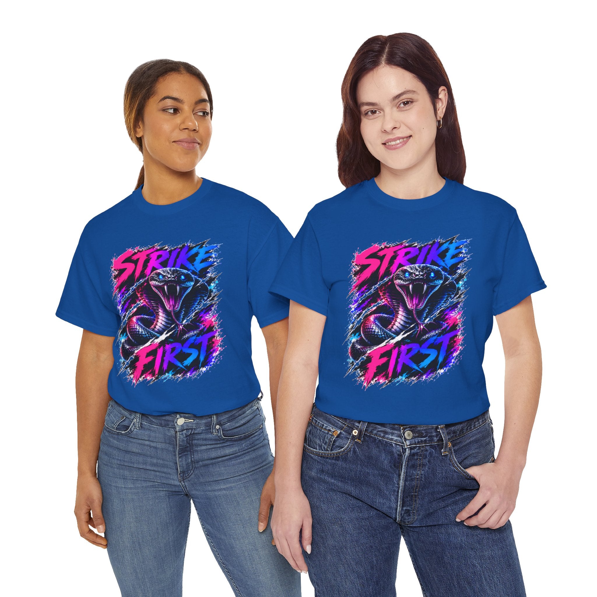Strike First Cobra T-Shirt | Neon Snake Graphic Tee | Bold Streetwear Shirt | Unisex Graphic Tee