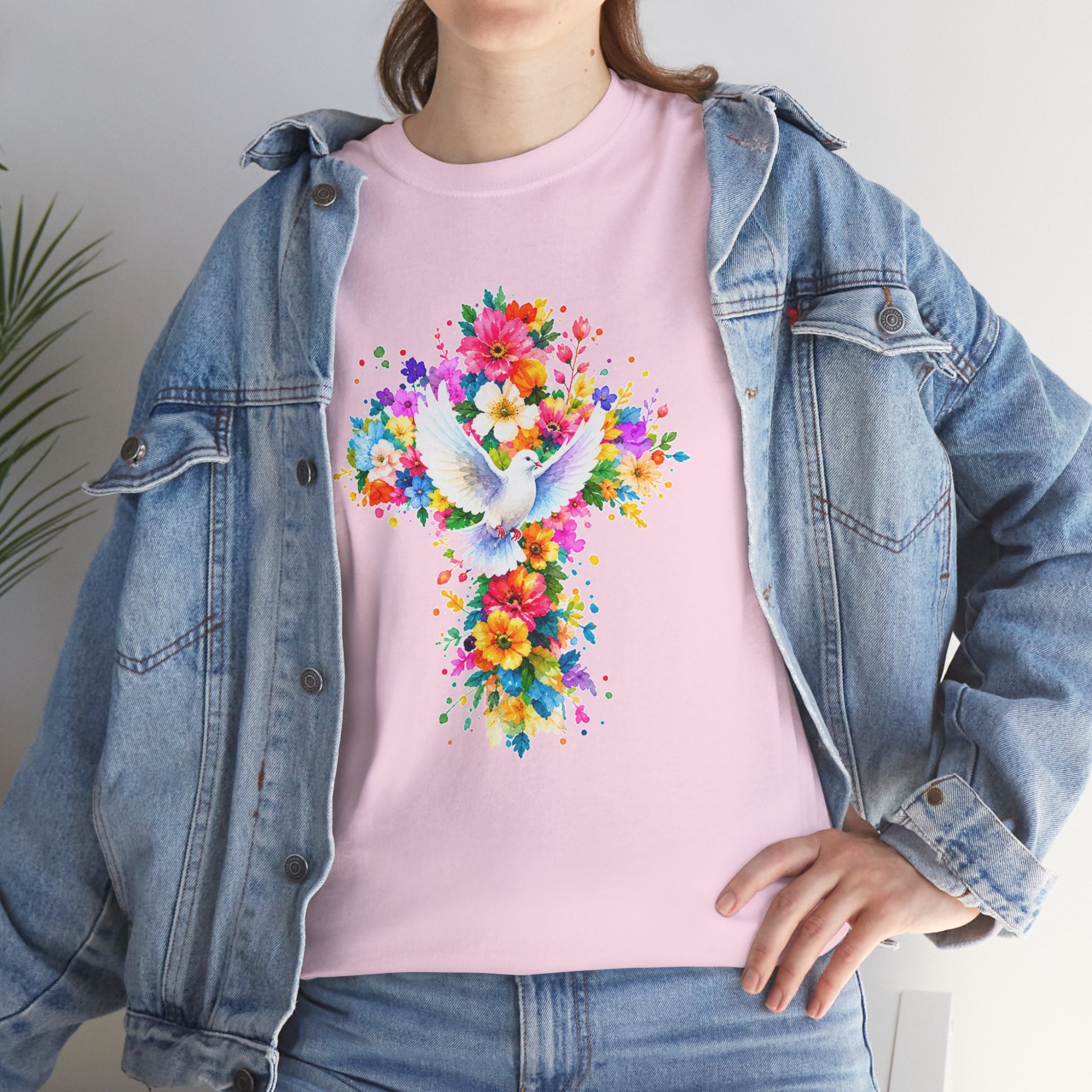 Christian Floral Cross T-Shirt | Dove Faith Shirt | Religious Graphic Tee | Holy Spirit Shirt | Easter Gift | Church Shirt