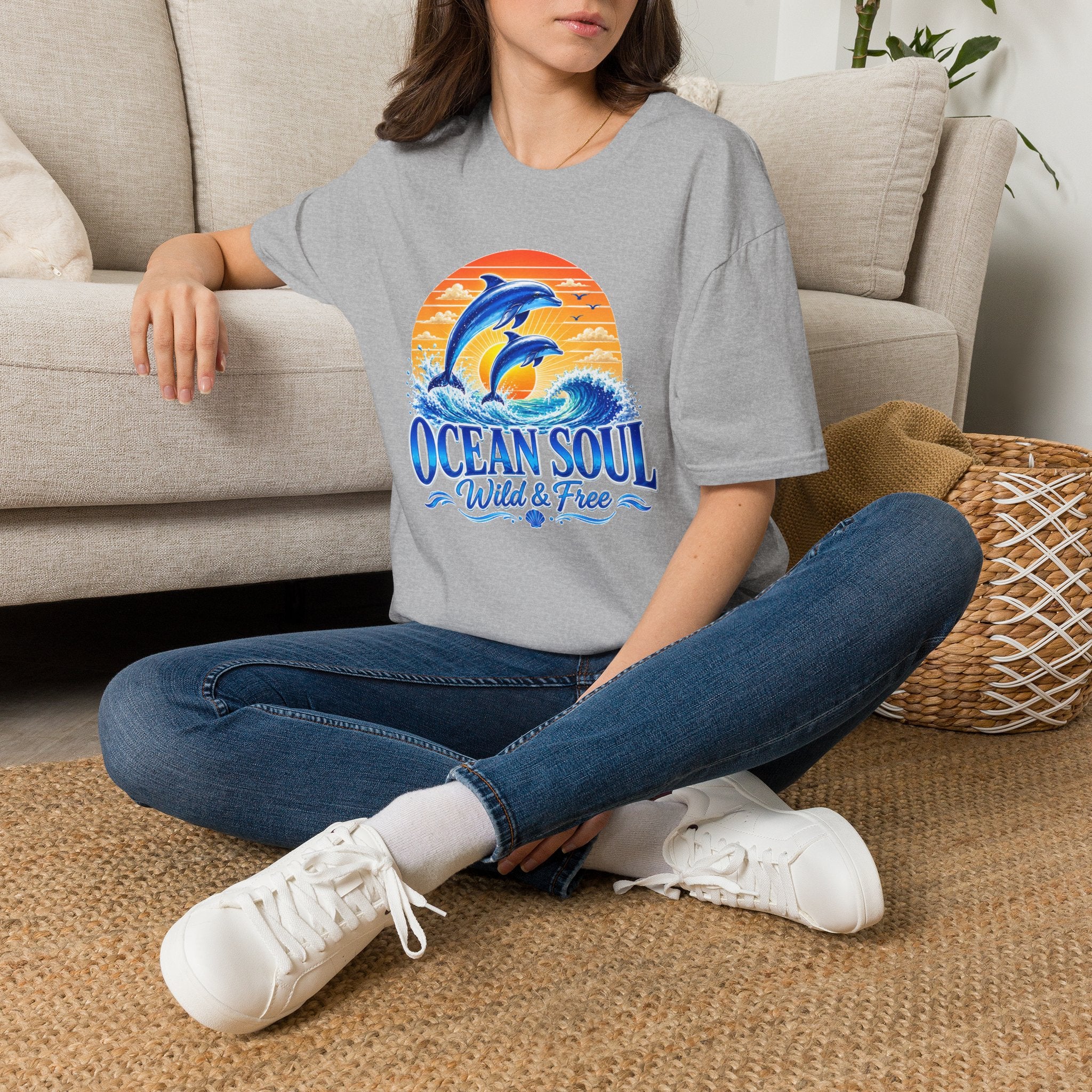 Ocean Soul Dolphin T-Shirt | Wild & Free Beach Tee | Coastal Summer Shirt | Ocean Lover Gift | Dolphin Graphic Unisex Tee