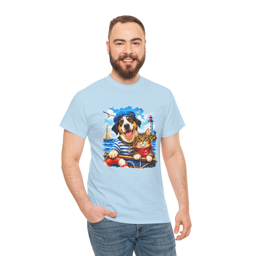 Nautical Dog & Cat T-Shirt | Sailor Pet Graphic Tee | Coastal Animal Lover Shirt | Beach Dog Cat Gift
