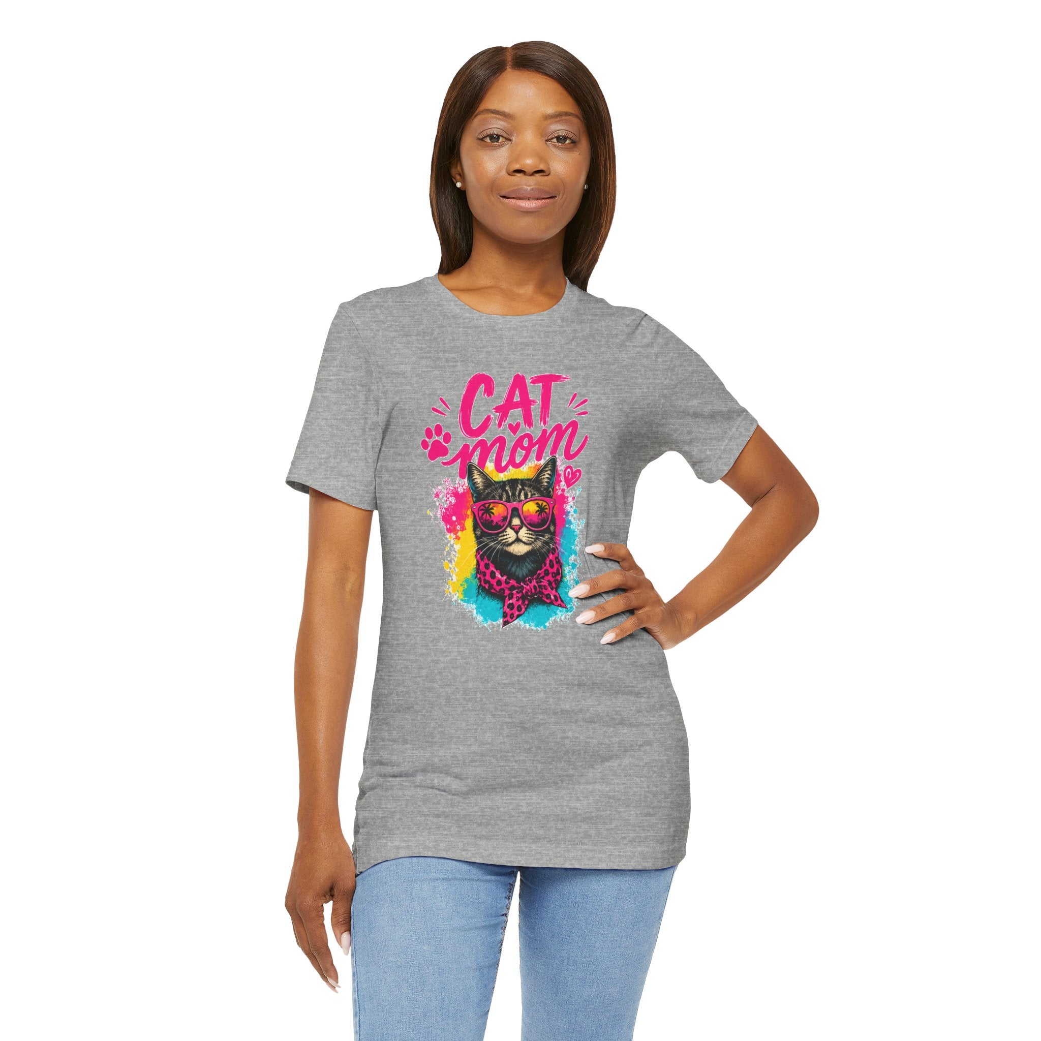 Cat Mom T-Shirt | Funny Cat Mom Gift | Colorful Retro Cat Lover Tee | Cute Cat Graphic Shirt | Unisex Cat Mom Tee