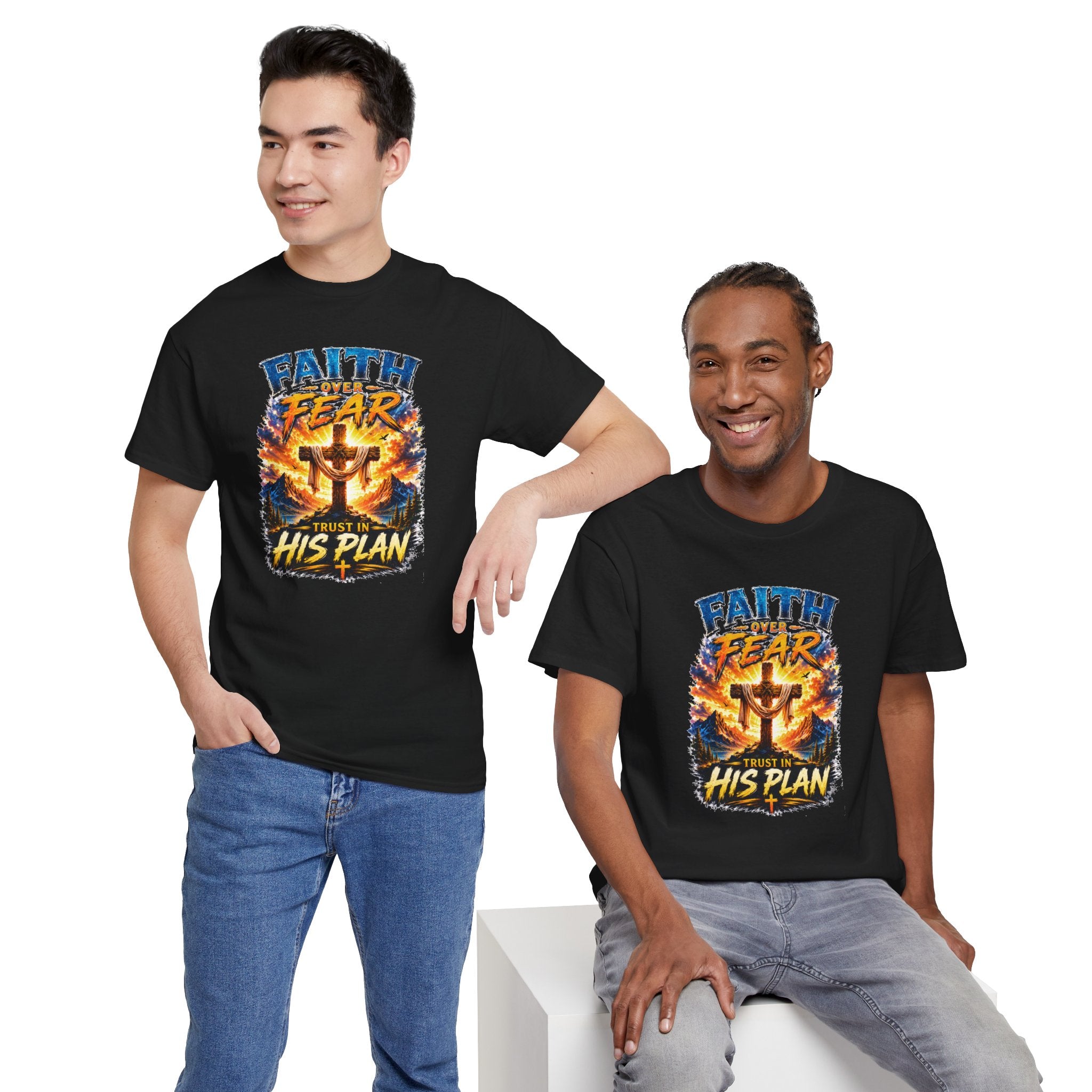 Faith Over Fear Christian T-Shirt | Trust in His Plan Cross Graphic Tee | Religious Unisex Shirt | Christian Gift