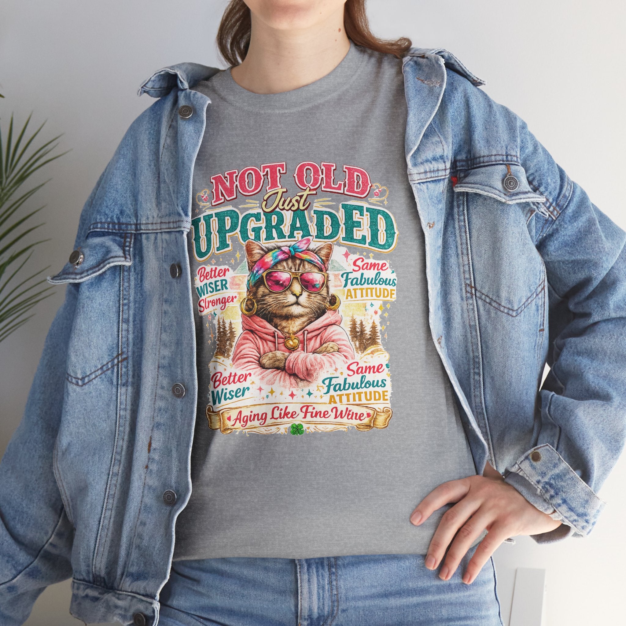 Not Old Just Upgraded Cat T-Shirt | Funny Cat Lover Tee | Vintage Birthday Shirt | Cute Kitty Graphic Tee | Gift for Cat Mom | Cat Lover Gift