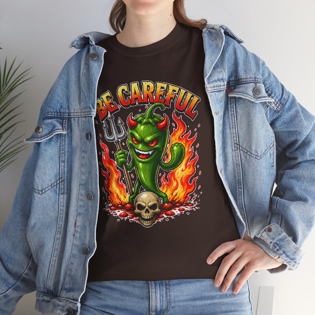 Be Careful Devil Pepper Shirt, Funny Spicy Pepper T-Shirt, Hot Chili Graphic Tee, Retro Tattoo Style Unisex Gift