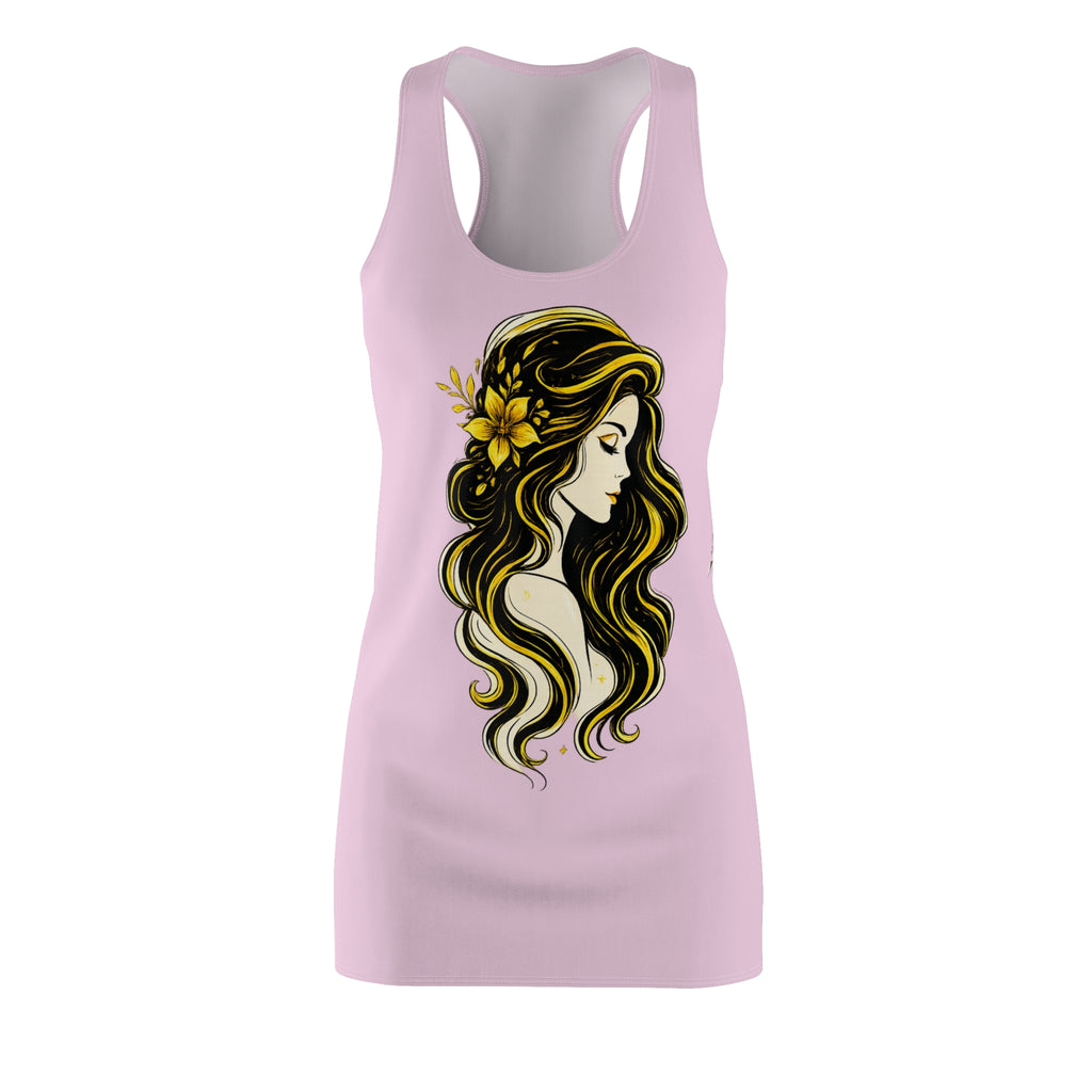 Pink Boho Tank Dress, Floral Goddess Dress, Racerback Summer Dress, Cute Graphic Dress, Casual Beach Dress, Gift for Her