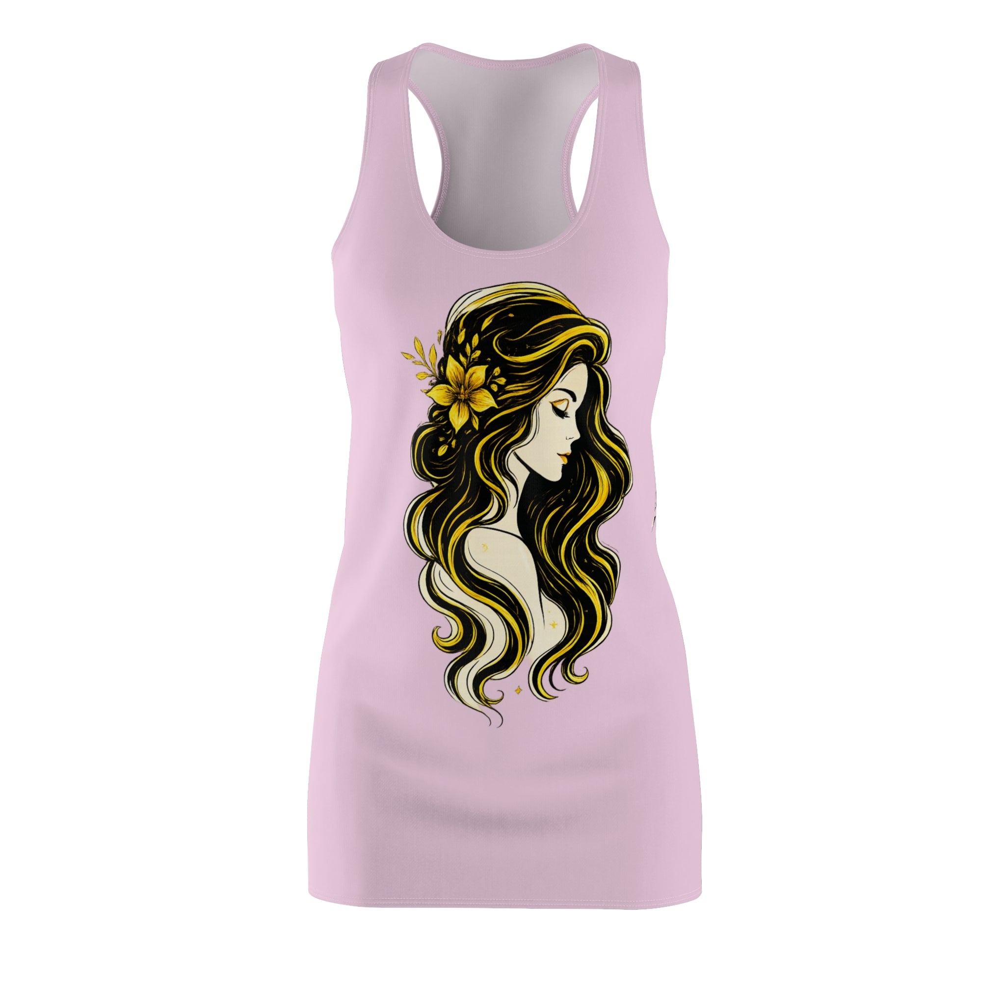 Pink Boho Tank Dress, Floral Goddess Dress, Racerback Summer Dress, Cute Graphic Dress, Casual Beach Dress, Gift for Her