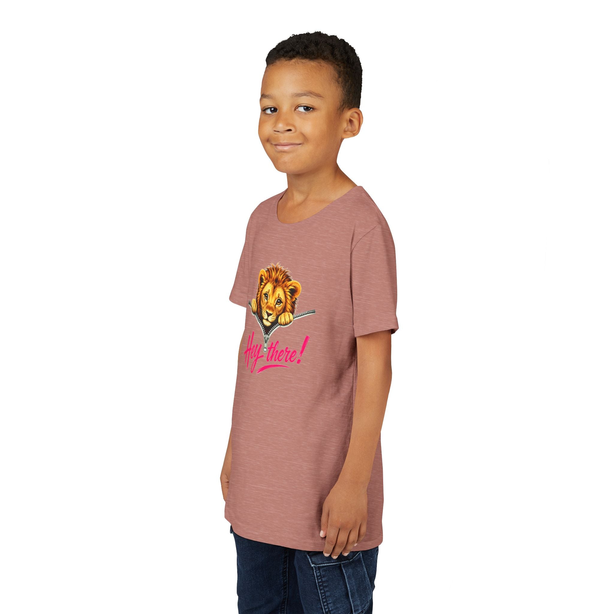 Cute Lion Youth T-Shirt, Hey There Graphic Tee for Kids, Funny Animal Shirt, Trendy Kids Tee, Lion Lover Gift, Unisex Youth Shirt