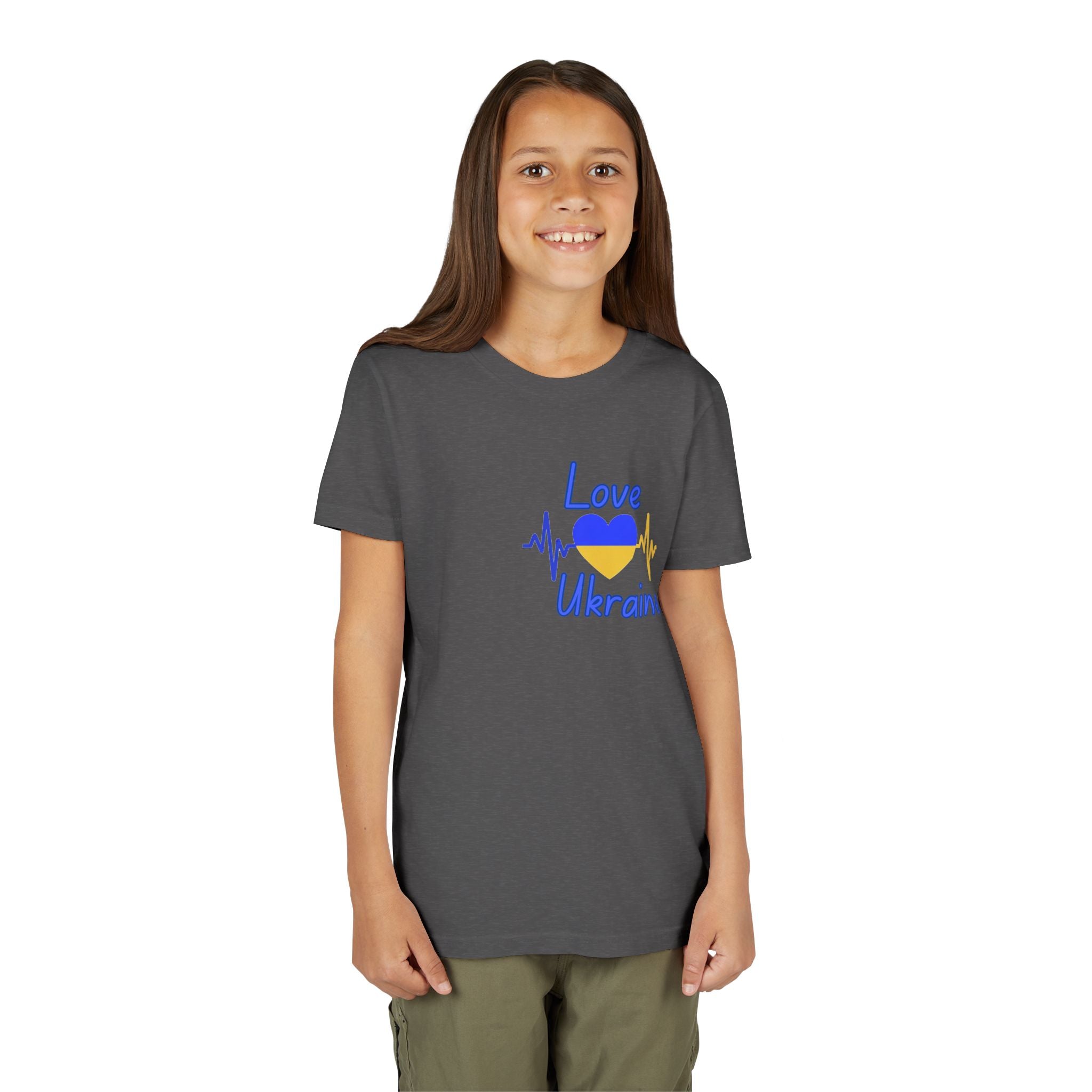Love Ukraine Youth Tee — Blue & Yellow Heart Kids Shirt (Support Ukraine)