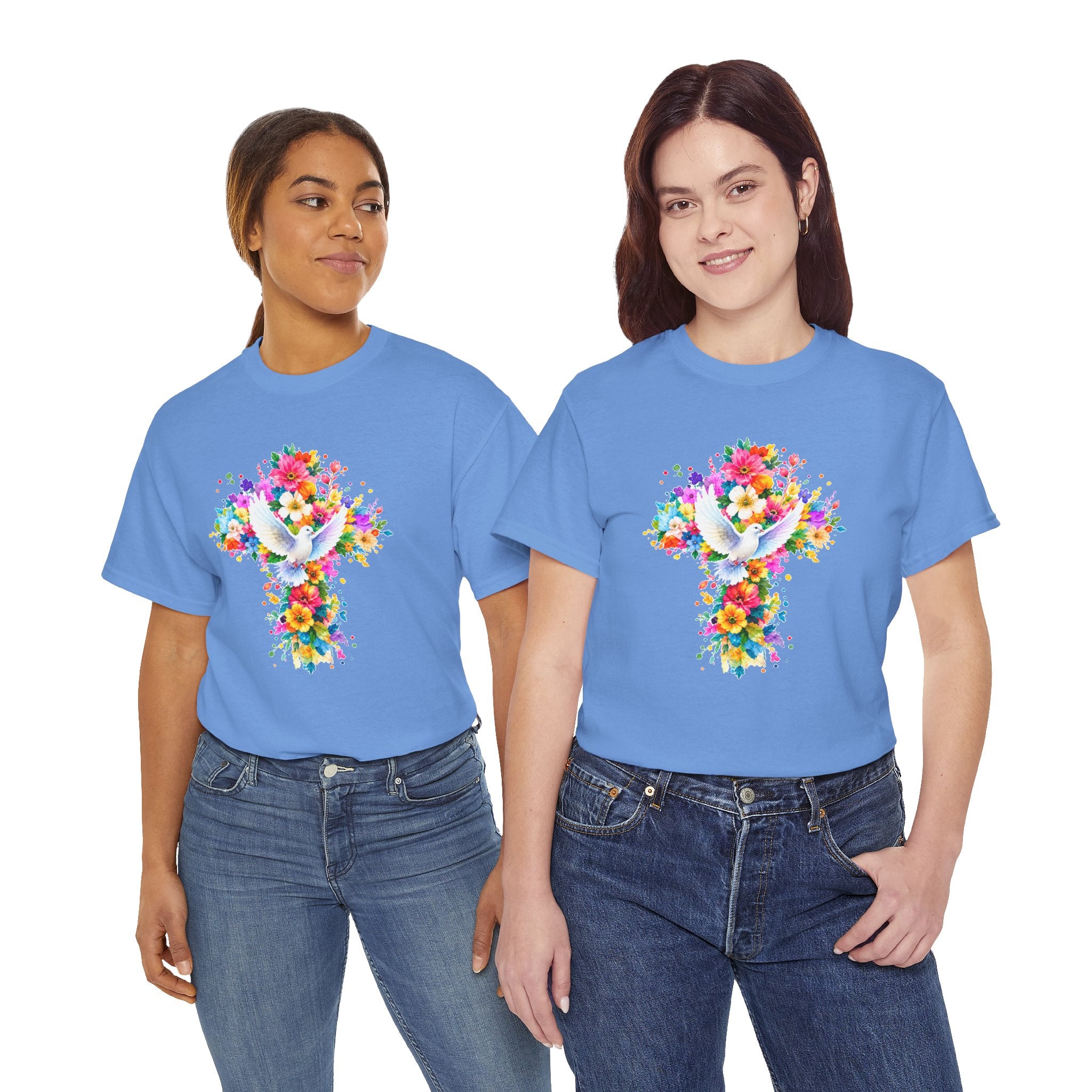 Christian Floral Cross T-Shirt | Dove Faith Shirt | Religious Graphic Tee | Holy Spirit Shirt | Easter Gift | Church Shirt