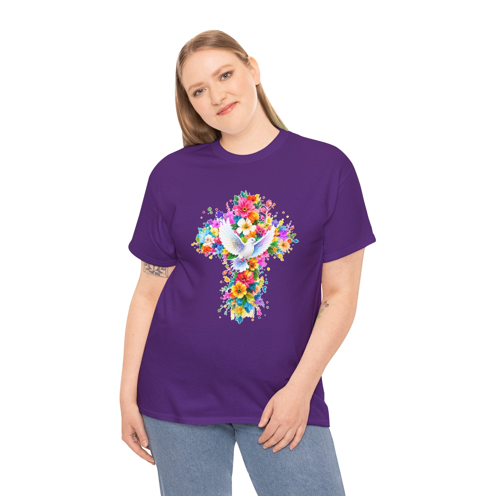 Christian Floral Cross T-Shirt | Dove Faith Shirt | Religious Graphic Tee | Holy Spirit Shirt | Easter Gift | Church Shirt
