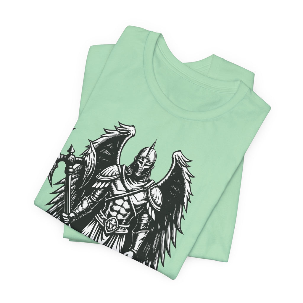 Angel of War Graphic Tee — Winged Knight Armor T-Shirt