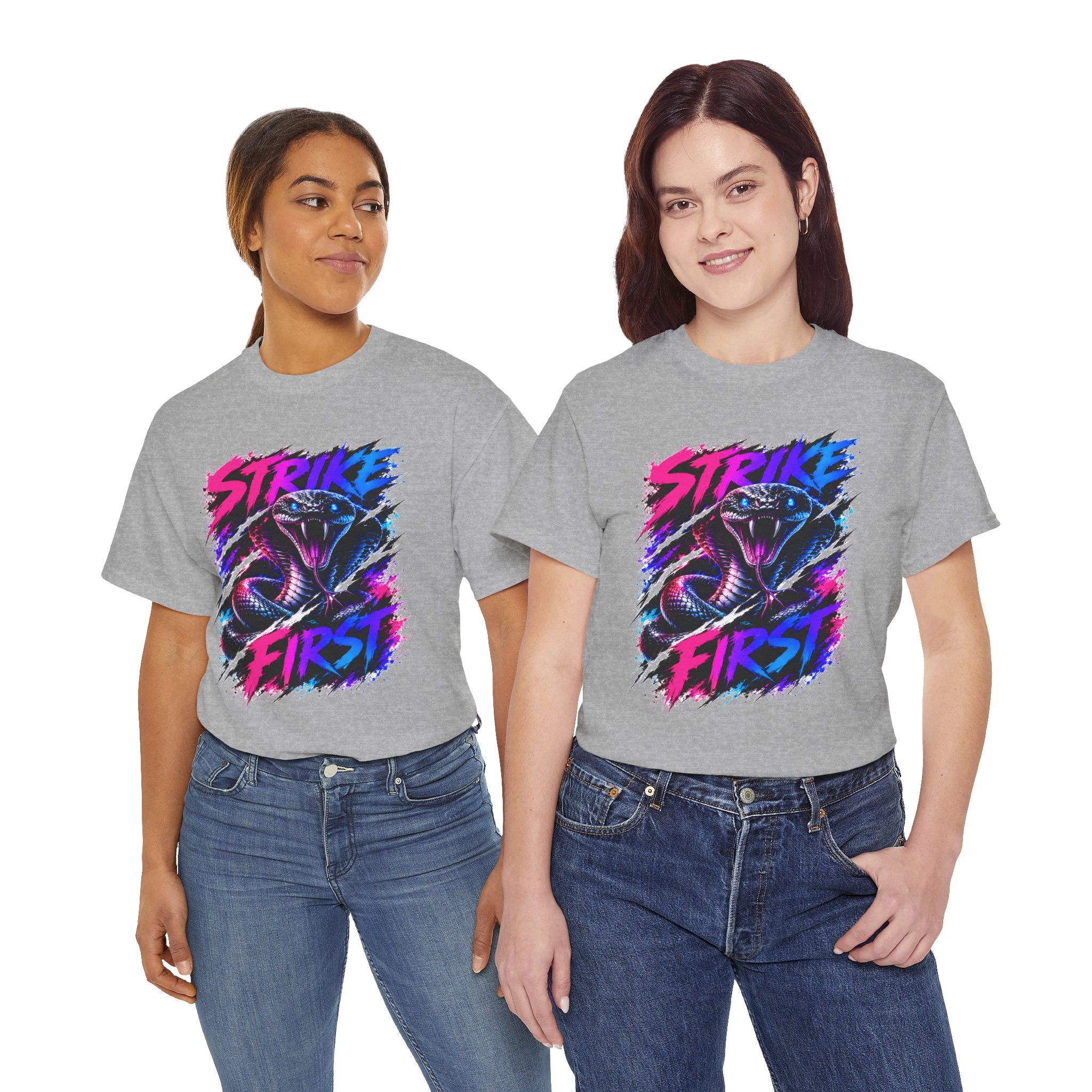 Strike First Cobra T-Shirt | Neon Snake Graphic Tee | Bold Streetwear Shirt | Unisex Graphic Tee