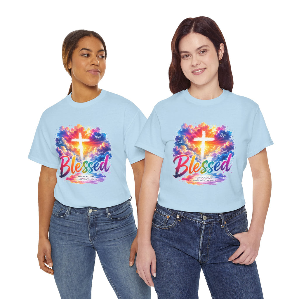 Blessed Christian T-Shirt, Colorful Cross Shirt, Faith Graphic Tee, Jesus Lover Gift, Religious Unisex Shirt