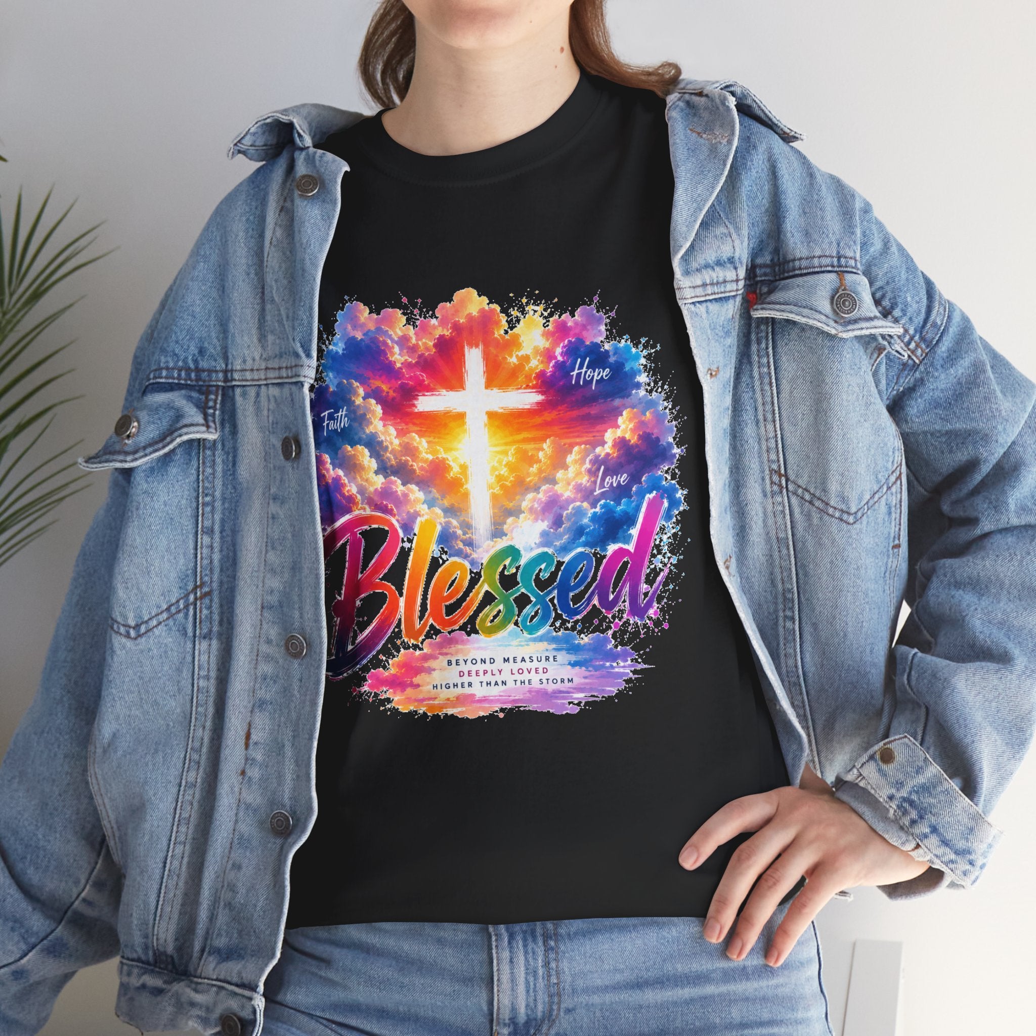 Blessed Christian T-Shirt, Colorful Cross Shirt, Faith Graphic Tee, Jesus Lover Gift, Religious Unisex Shirt